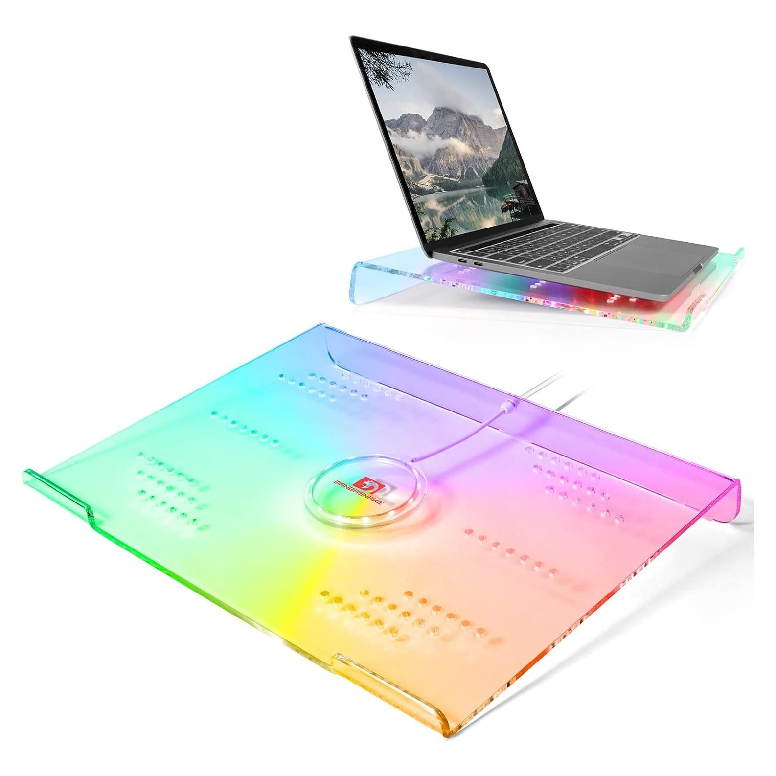 Soporte de Laptop Acrílico Transparente Ergonómico RGB 38x28cm