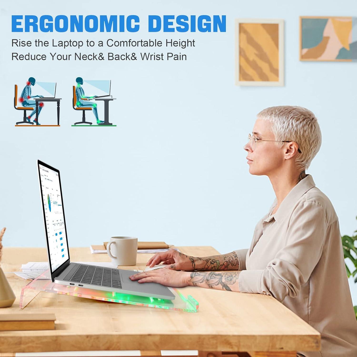 Soporte de Laptop Acrílico Transparente Ergonómico RGB 38x28cm