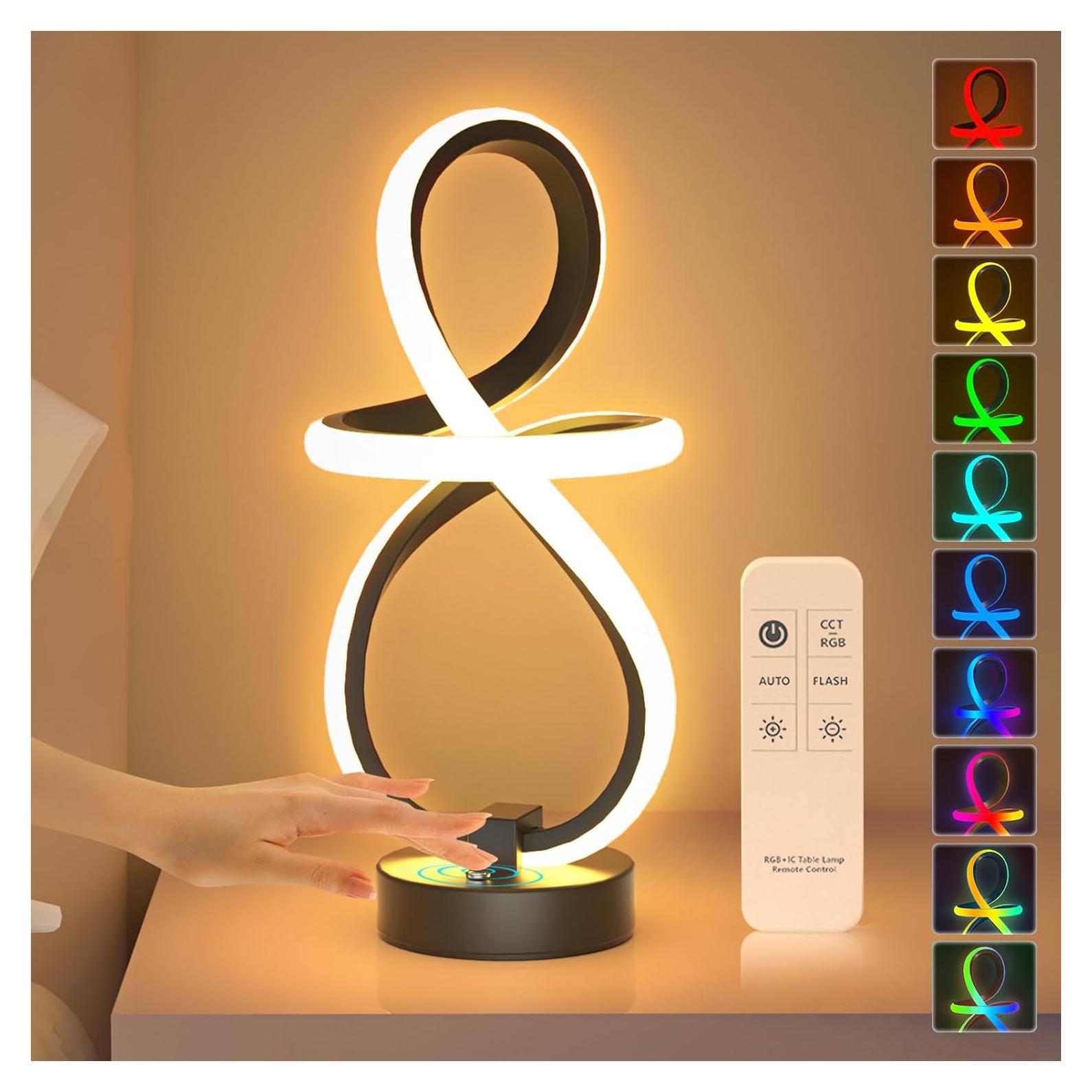 Lámpara de Mesa LED Espiral PutWish, 16 Modos RGB, Control Táctil