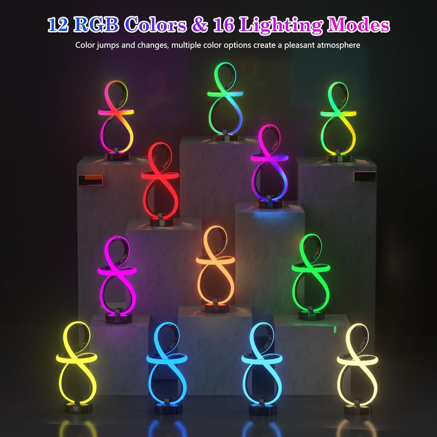 Lámpara de Mesa LED Espiral PutWish, 16 Modos RGB, Control Táctil