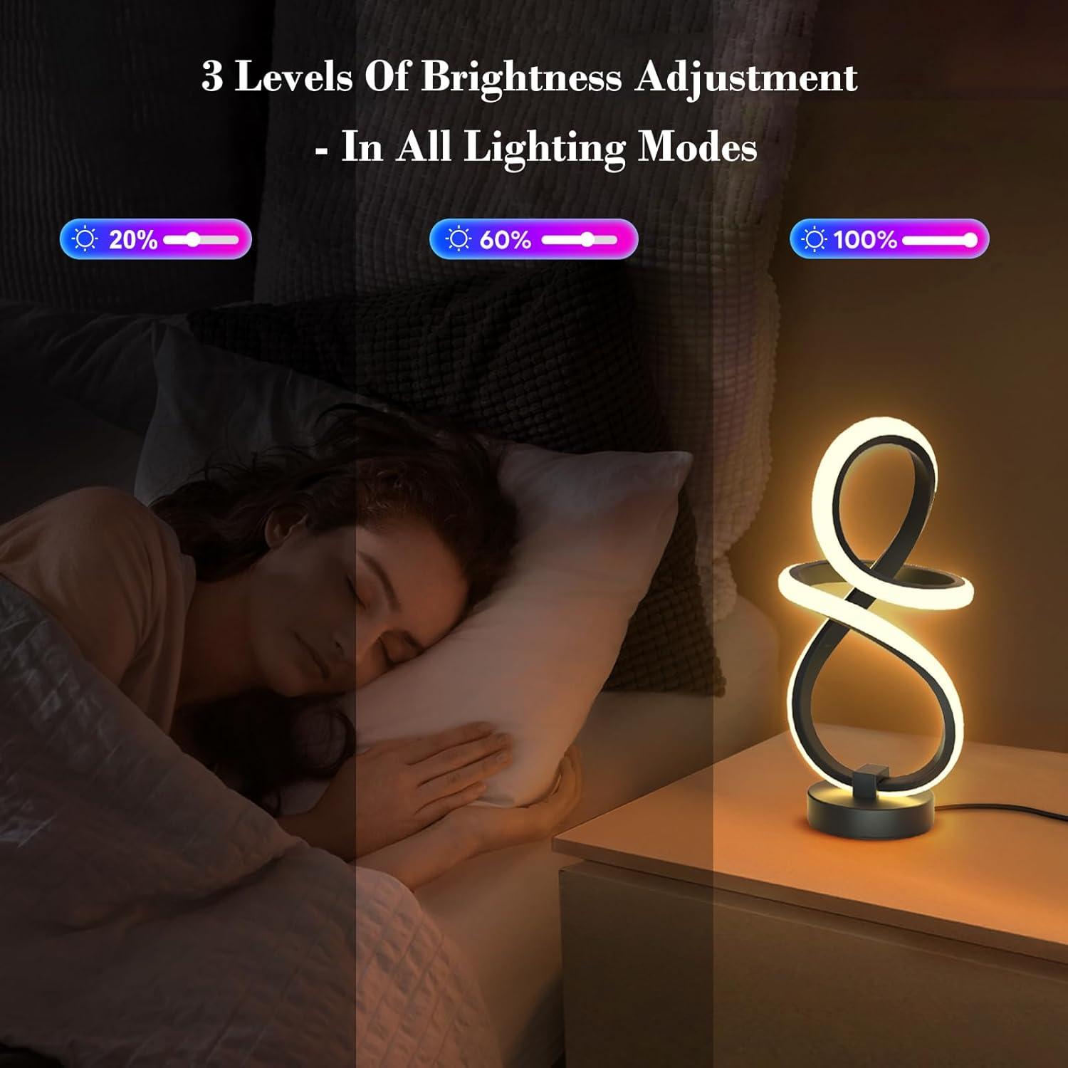 Lámpara de Mesa LED Espiral PutWish, 16 Modos RGB, Control Táctil