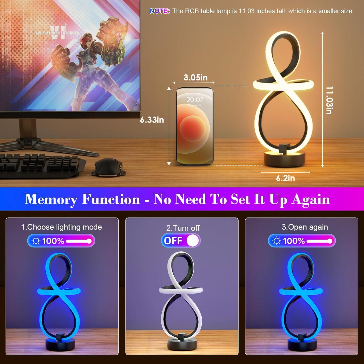 Lámpara de Mesa LED Espiral PutWish, 16 Modos RGB, Control Táctil