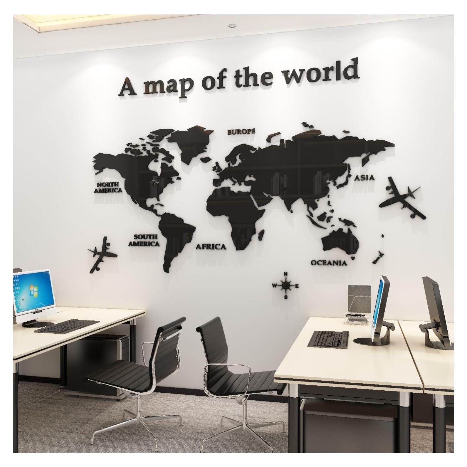 Calcomanía de Pared Mapa Mundial 3D WINDIR Negro 120x60 cm