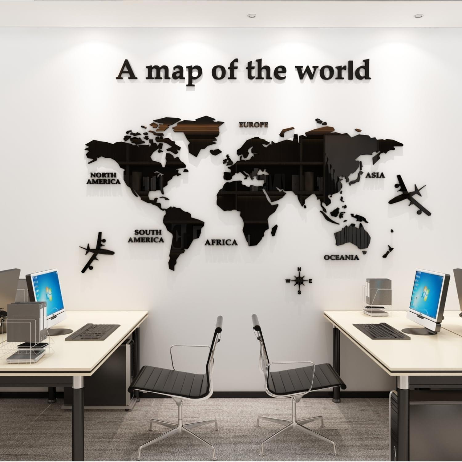 Calcomanía de Pared Mapa Mundial 3D WINDIR Negro 120x60 cm