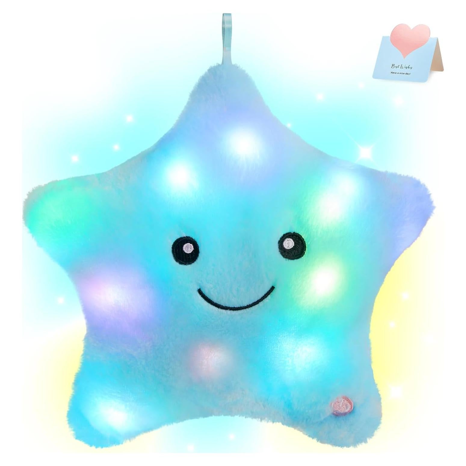 Almohada de Estrella Brillante WEWILL 23 cm con Luz LED Azul