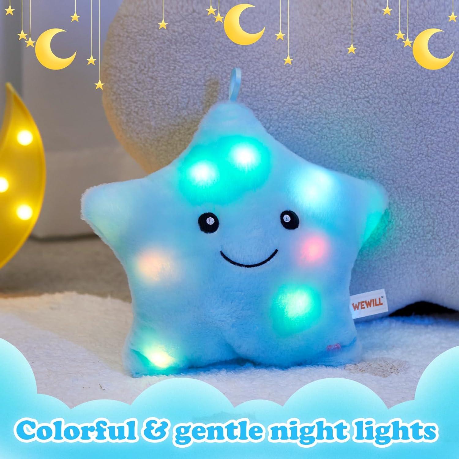 Almohada de Estrella Brillante WEWILL 23 cm con Luz LED Azul