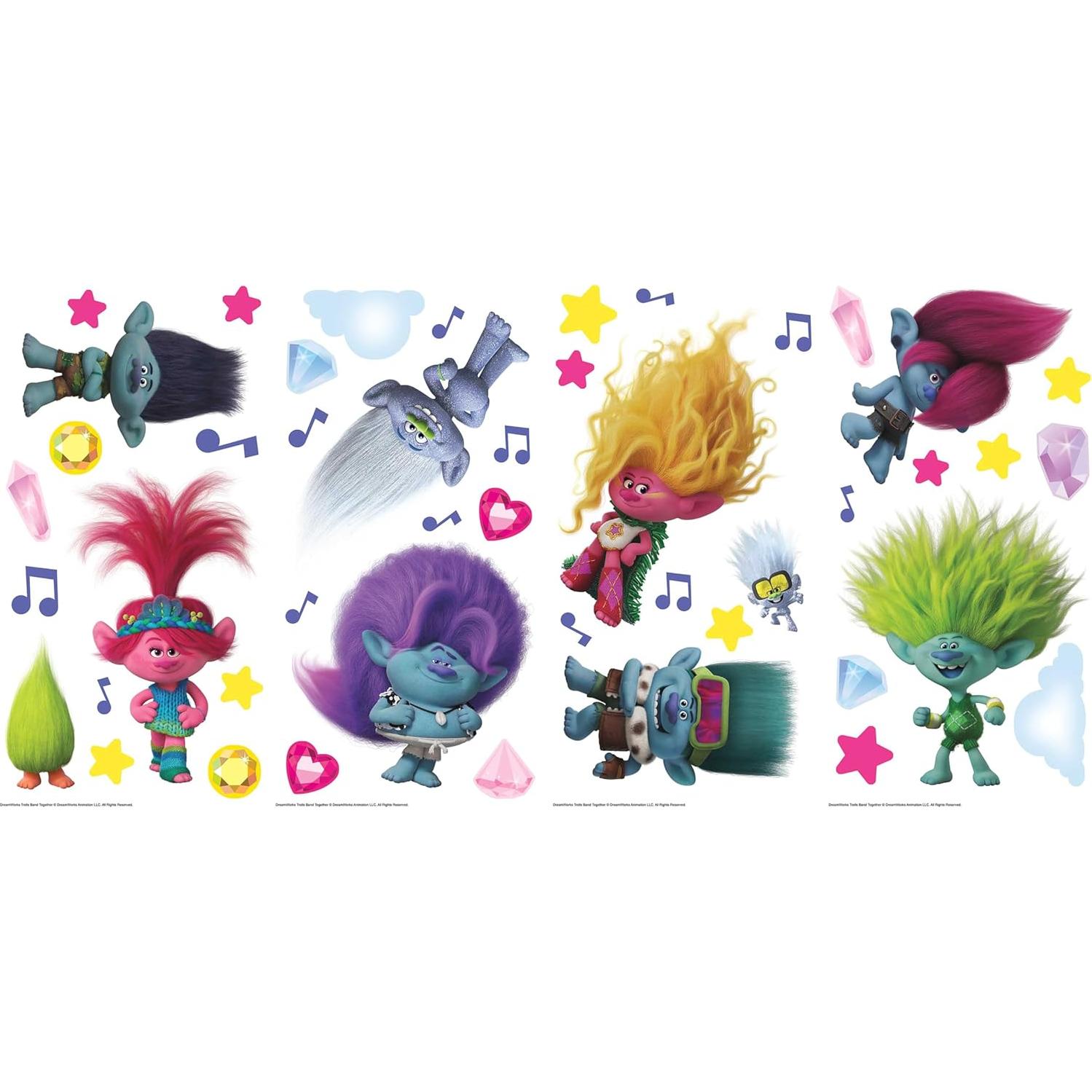 Calcomanías de Pared RoomMates Trolls 3 Brillantes 31 Piezas