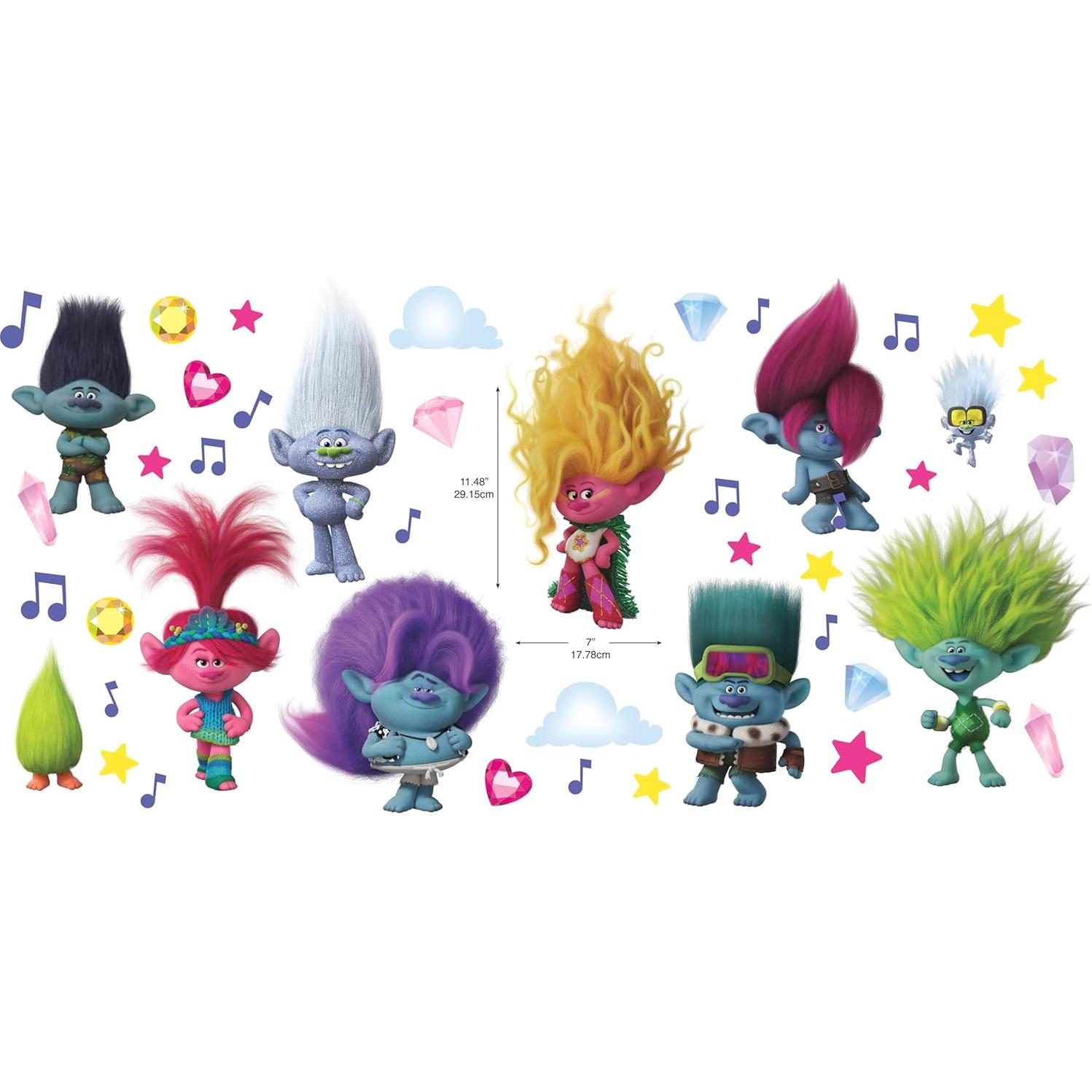 Calcomanías de Pared RoomMates Trolls 3 Brillantes 31 Piezas