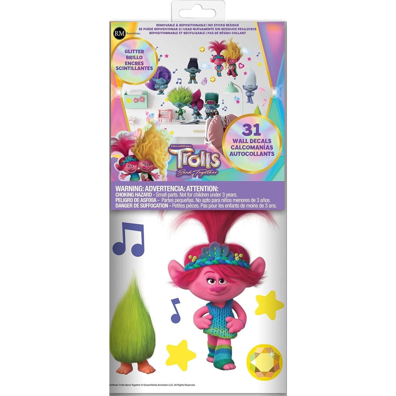 Calcomanías de Pared RoomMates Trolls 3 Brillantes 31 Piezas