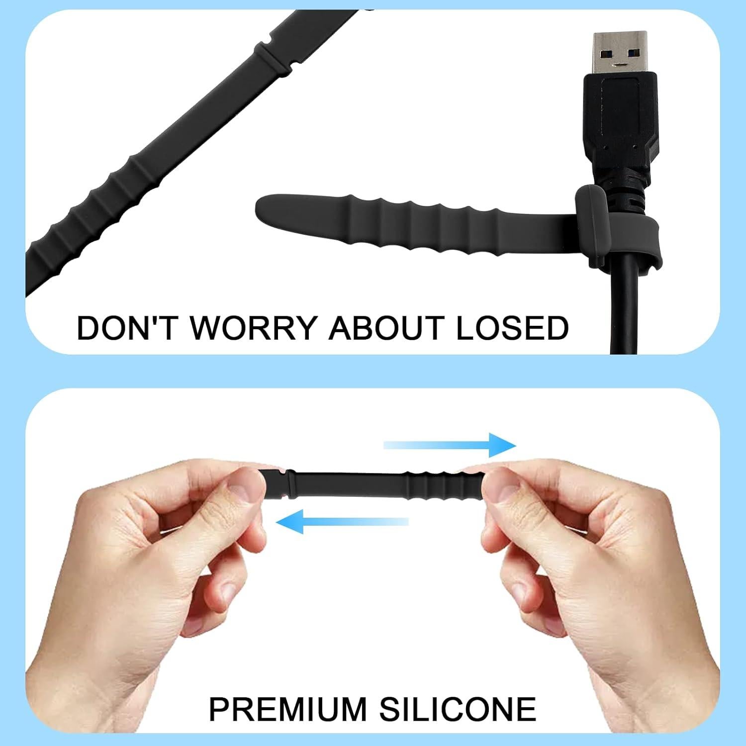 30 Sujetadores de Silicona Litoexpe 11.43 cm Reutilizables Negro