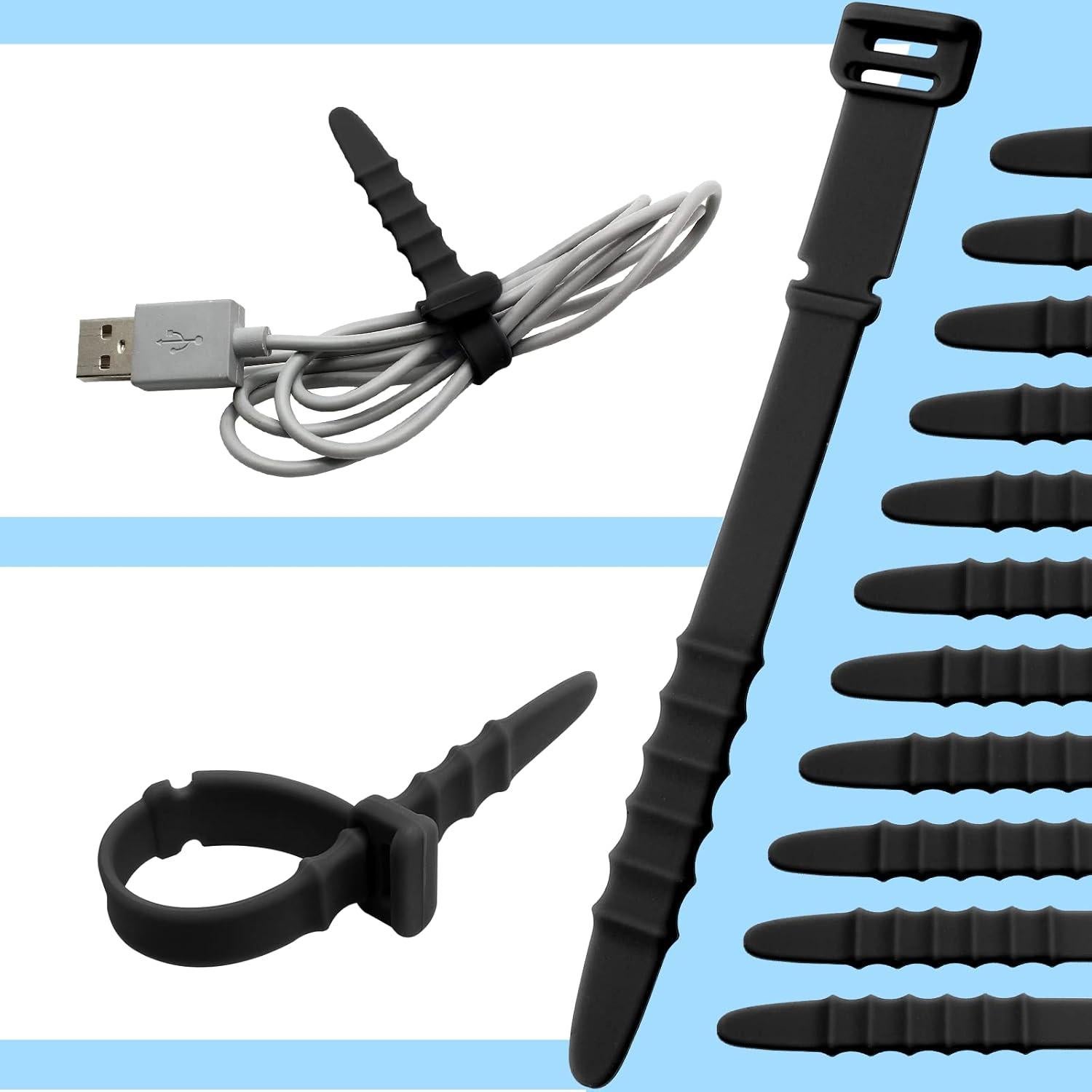 30 Sujetadores de Silicona Litoexpe 11.43 cm Reutilizables Negro