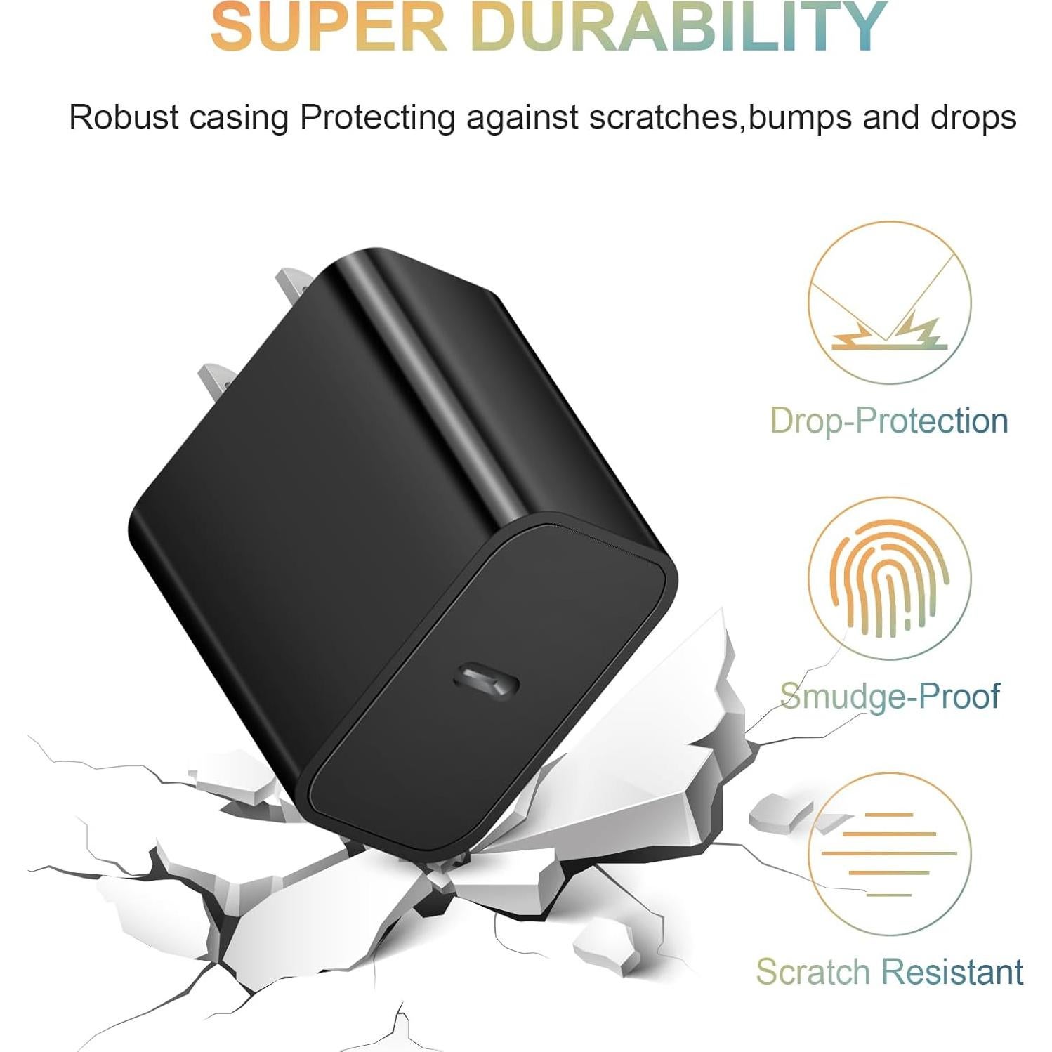 Cargador Rápido USB-C 20W STAMISH para iPhone y Android - Negro