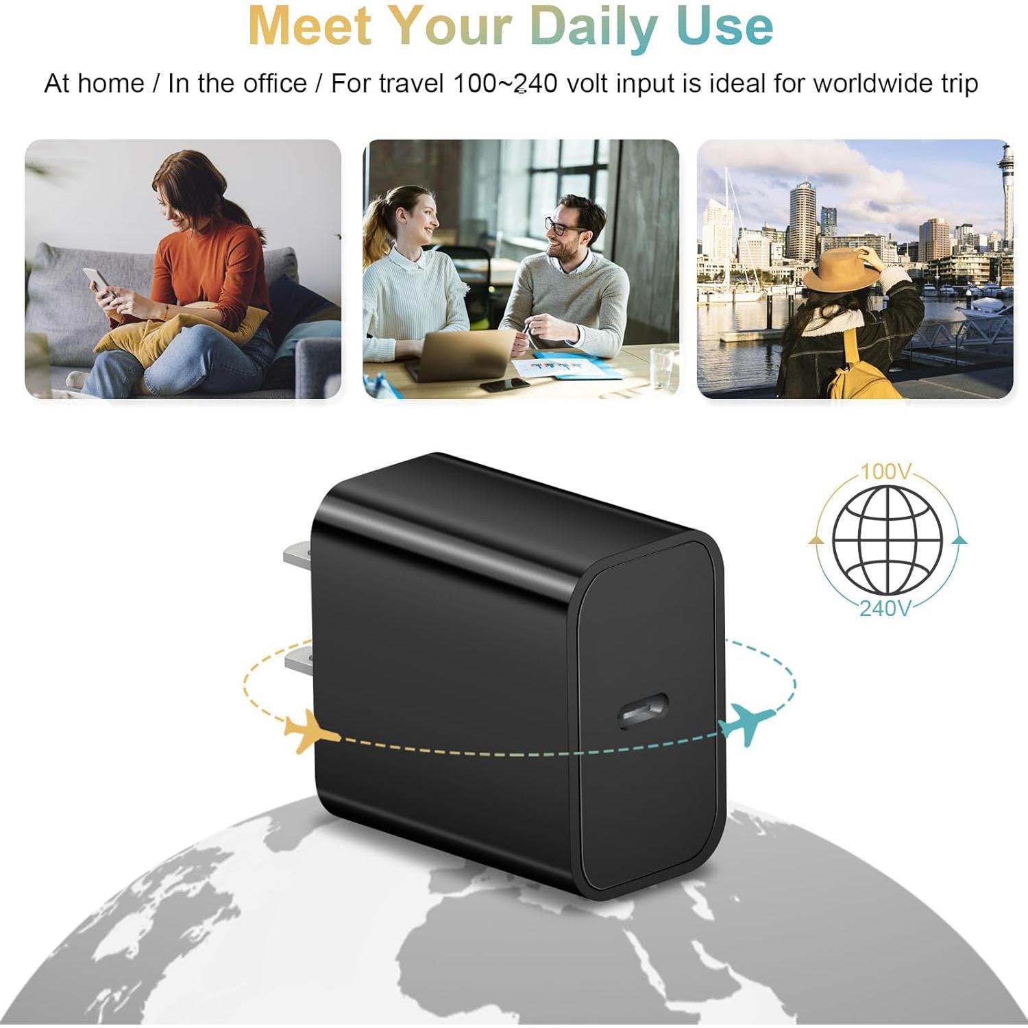 Cargador Rápido USB-C 20W STAMISH para iPhone y Android - Negro