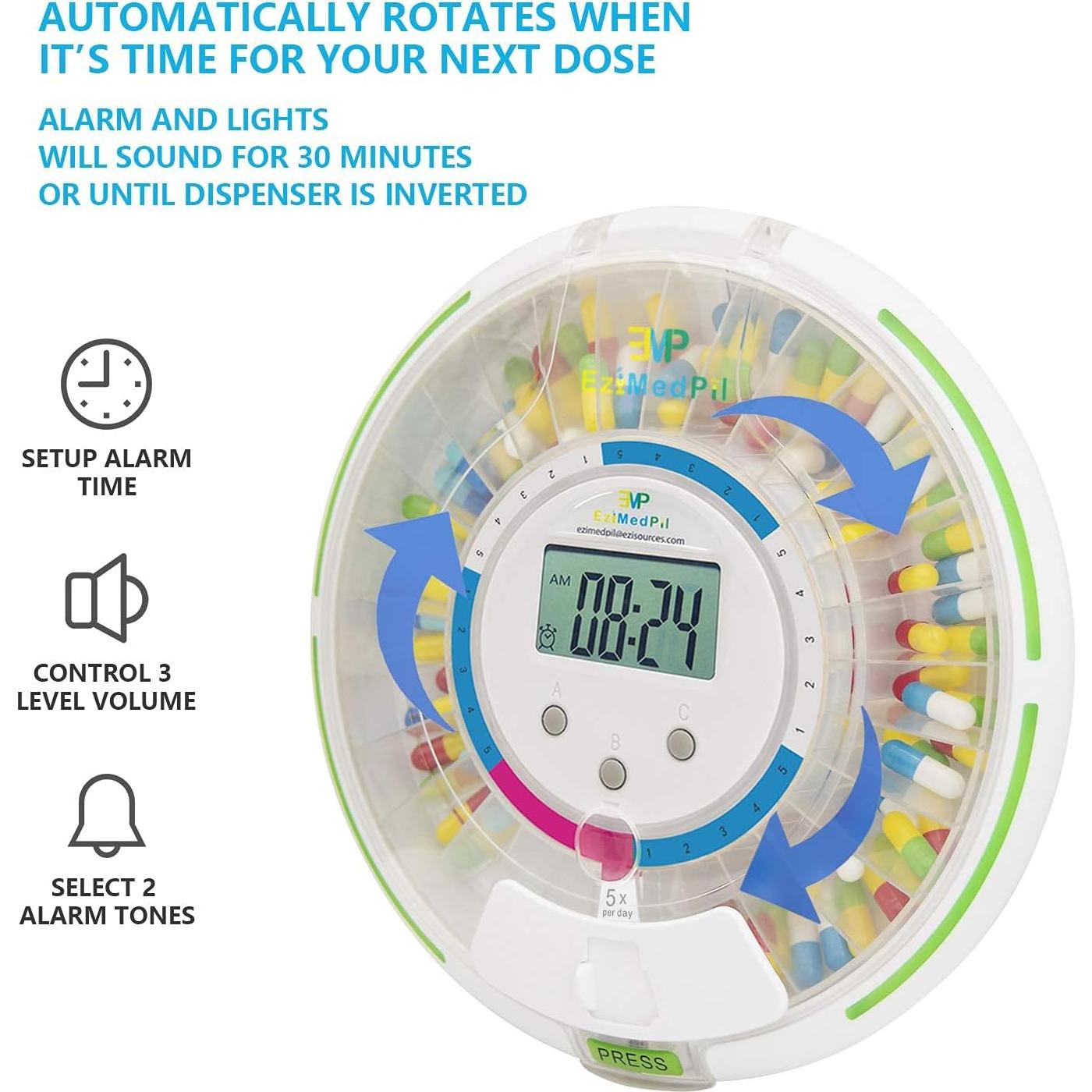 Dispensador Automático de Pastillas EZIMEDPIL con Alarma y LCD