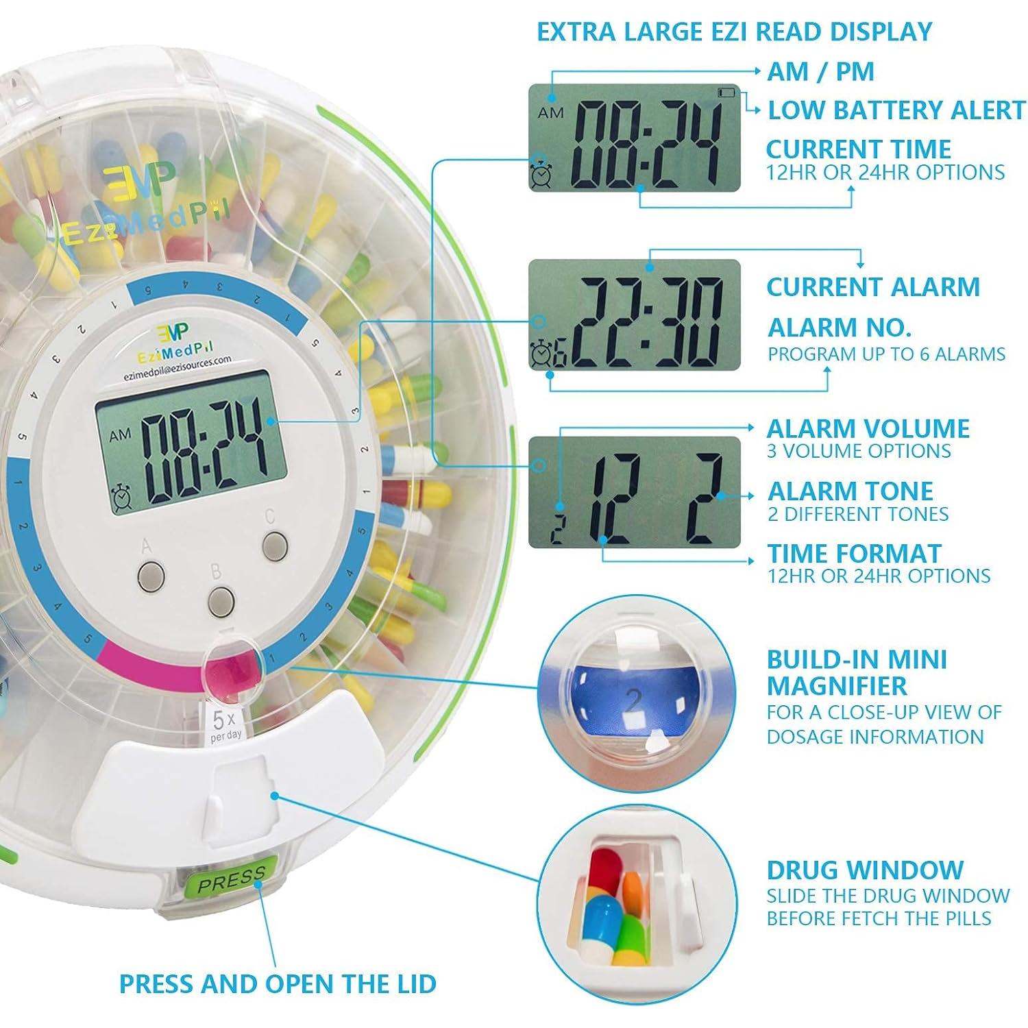 Dispensador Automático de Pastillas EZIMEDPIL con Alarma y LCD