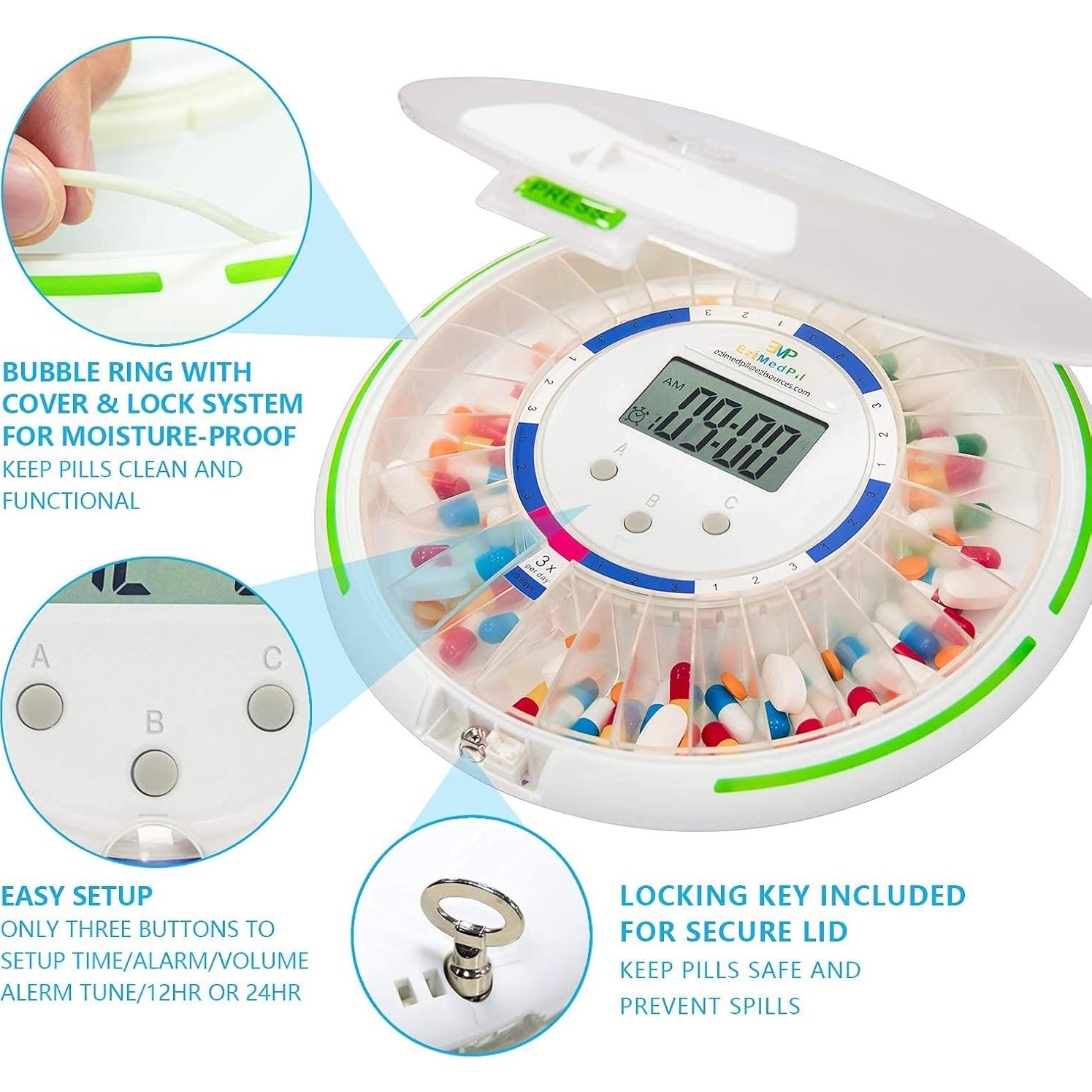 Dispensador Automático de Pastillas EZIMEDPIL con Alarma y LCD