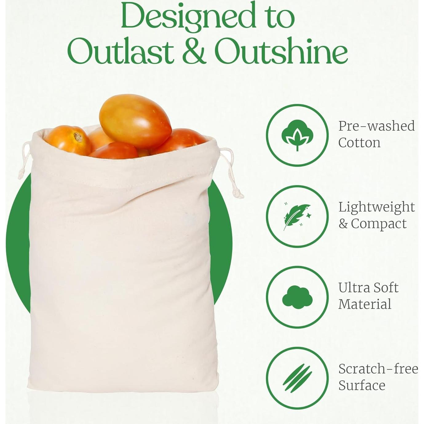 Bolsas de Muselina Reutilizables Greenmile - Algodón Orgánico - 9 Piezas