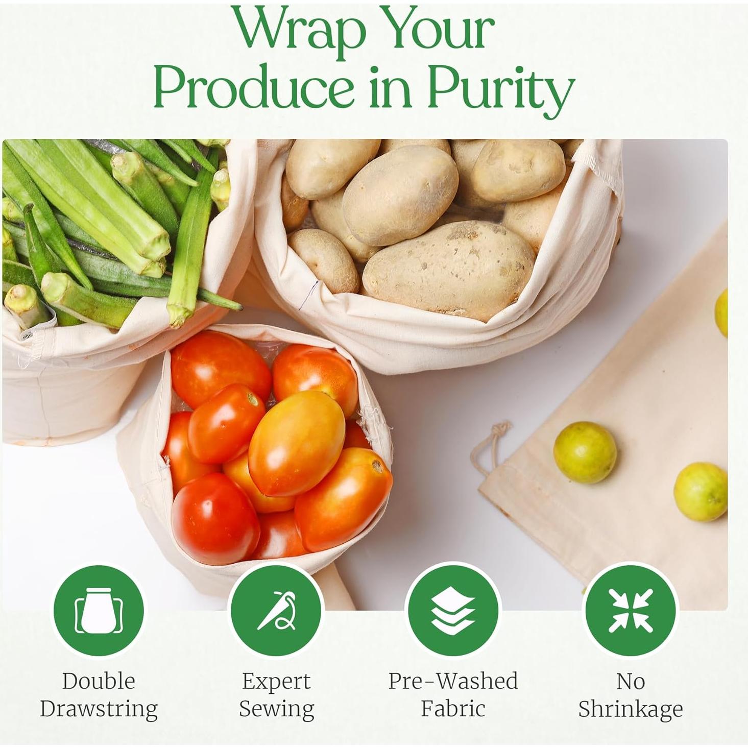 Bolsas de Muselina Reutilizables Greenmile - Algodón Orgánico - 9 Piezas