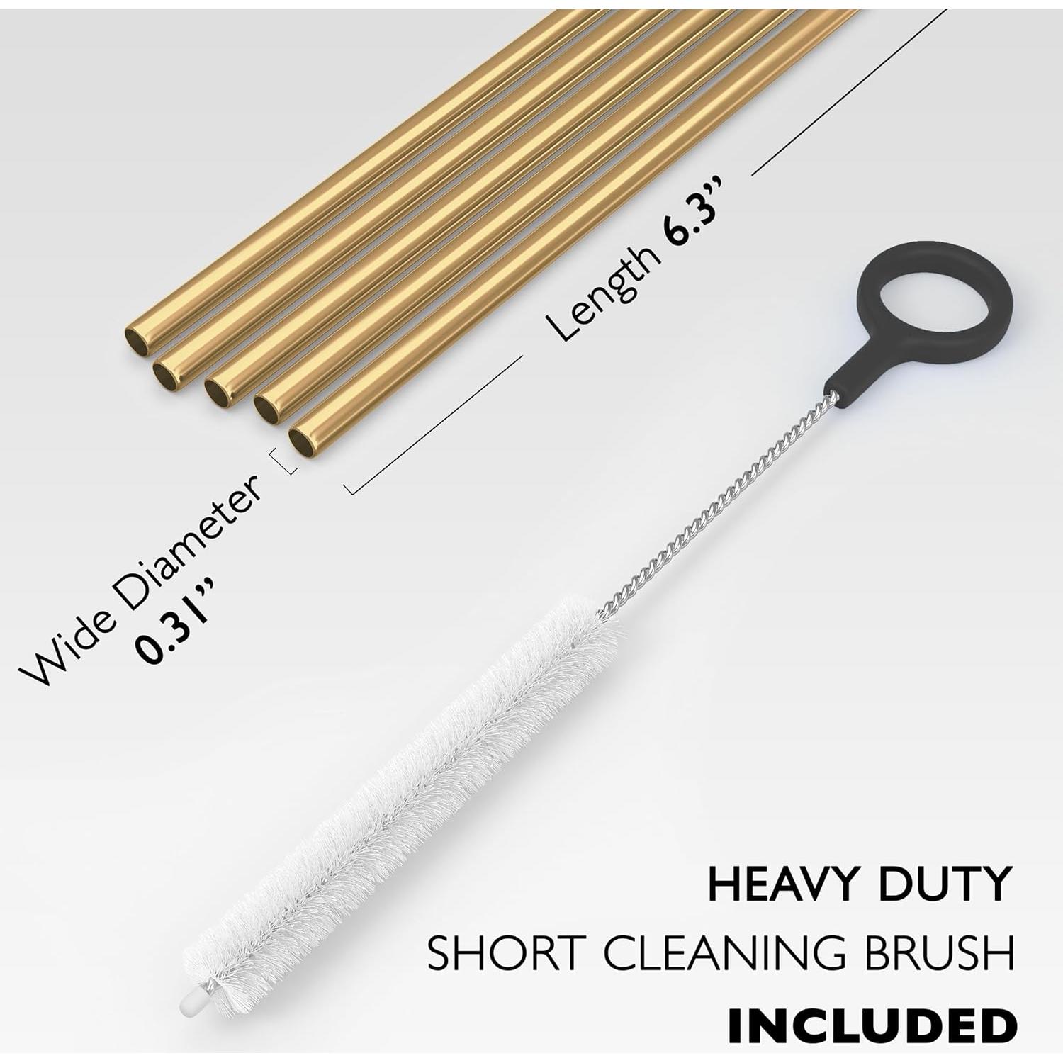 5 Pajitas Cortas Anchas de Acero Inoxidable Fiesta First Oro