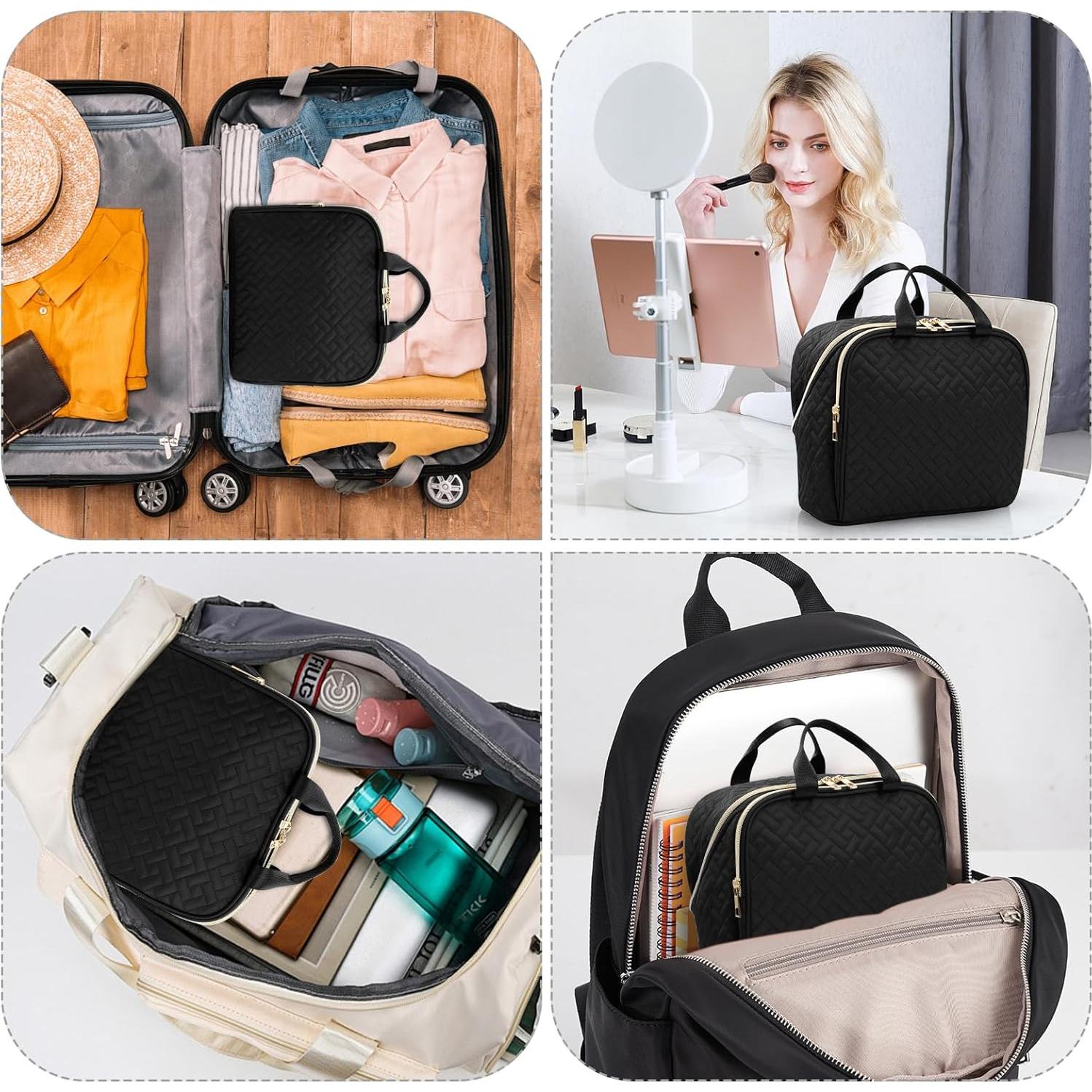 Bolsa de Maquillaje Joyytuu Negra, Gran Capacidad, Impermeable