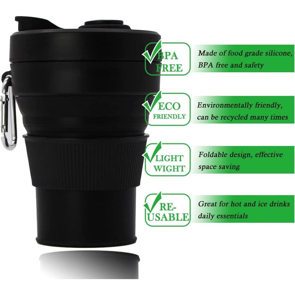 Taza de café plegable UNNESTAR 450ml silicona negra viaje