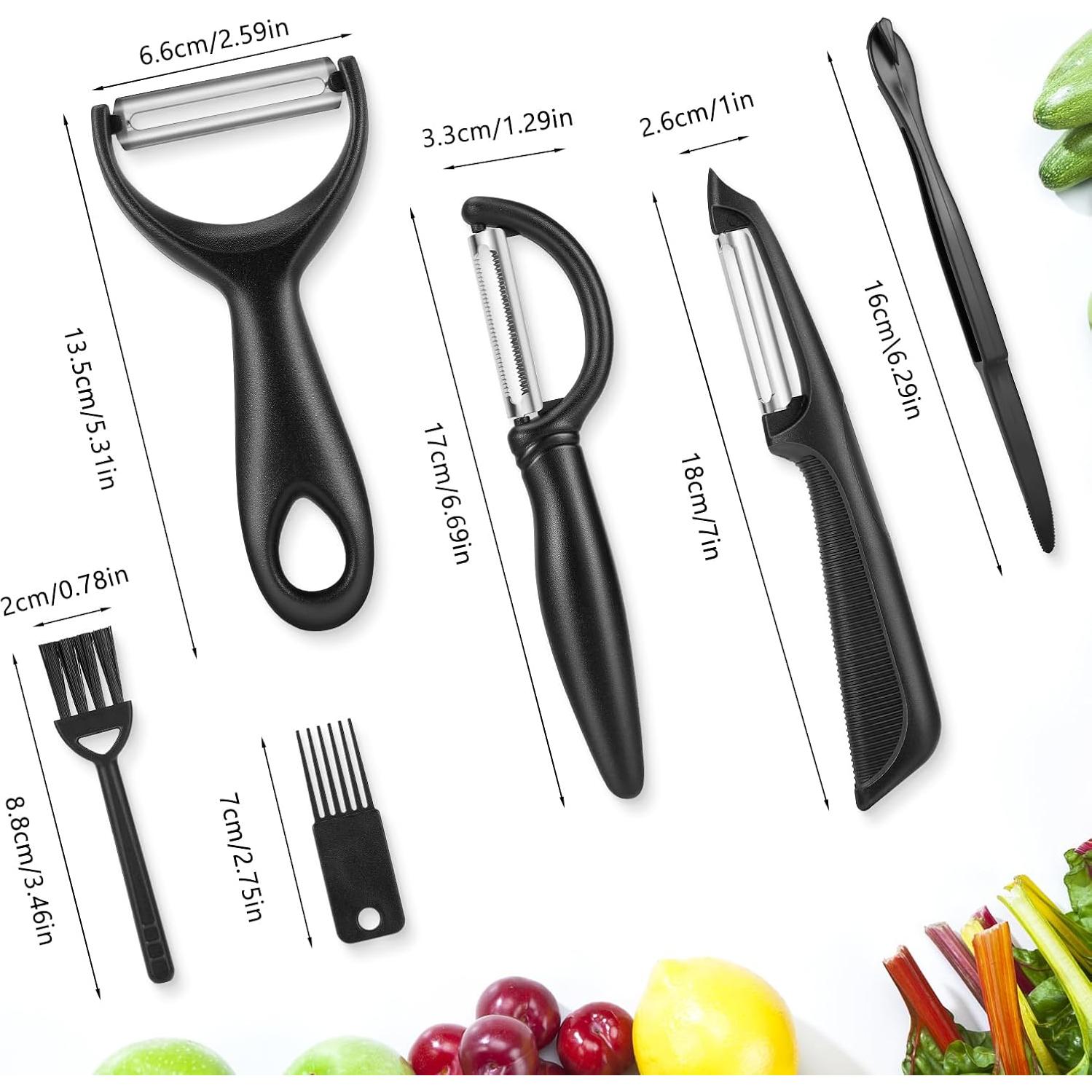 Set de 3 Peladores de Verduras Senbowe - Acero Inoxidable, Negro