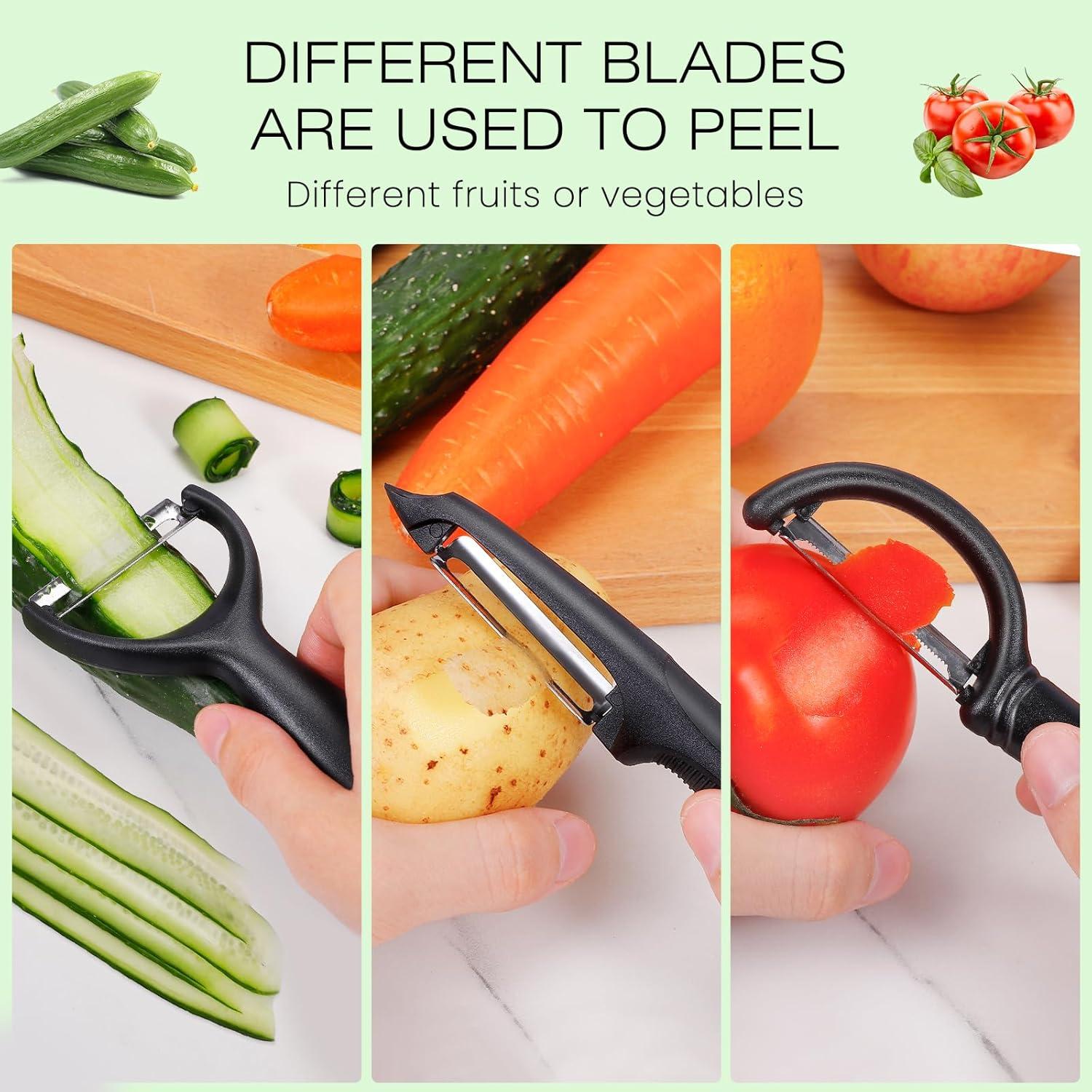 Set de 3 Peladores de Verduras Senbowe - Acero Inoxidable, Negro