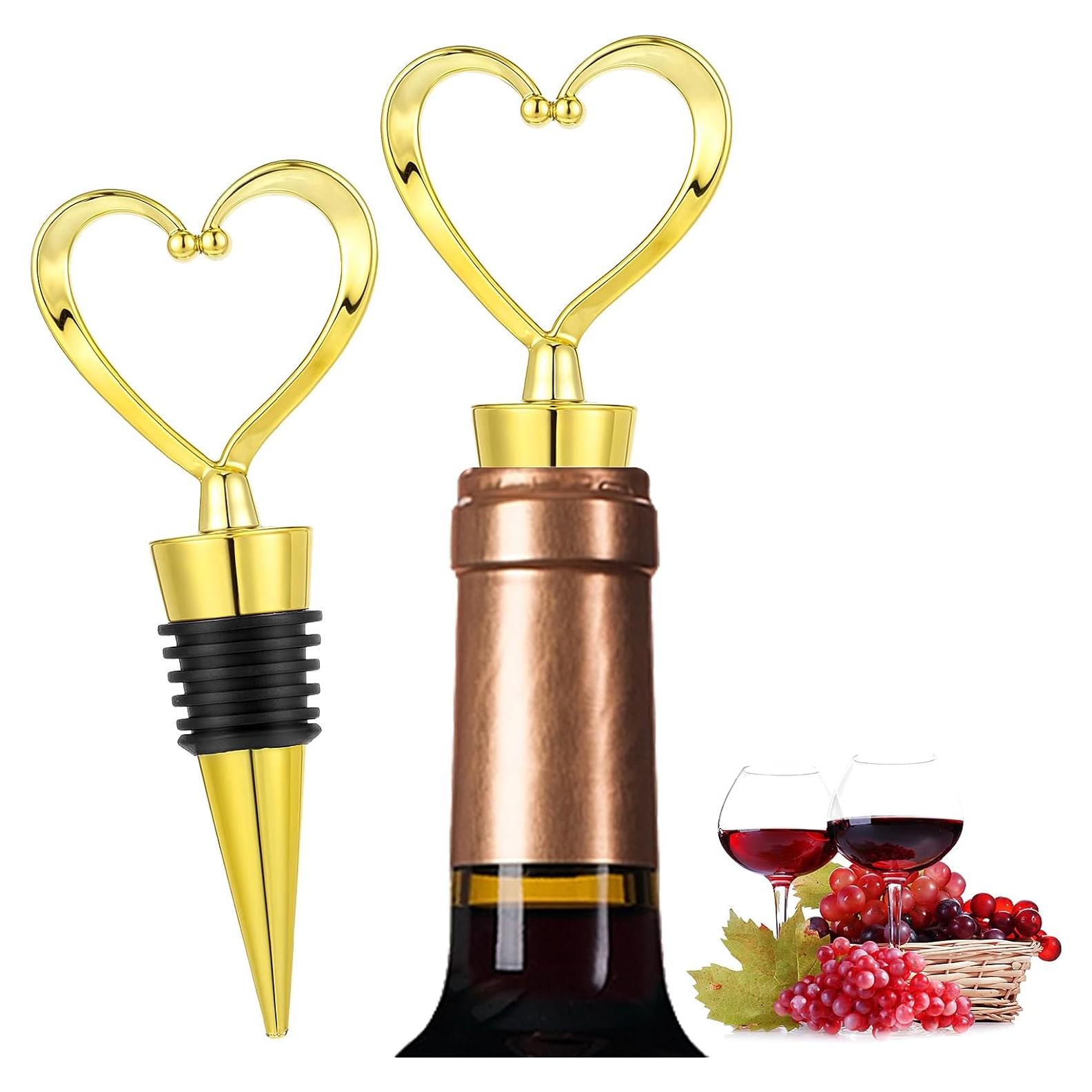 2 Tapones de Corazón para Vino COMNICO Dorado Reutilizables