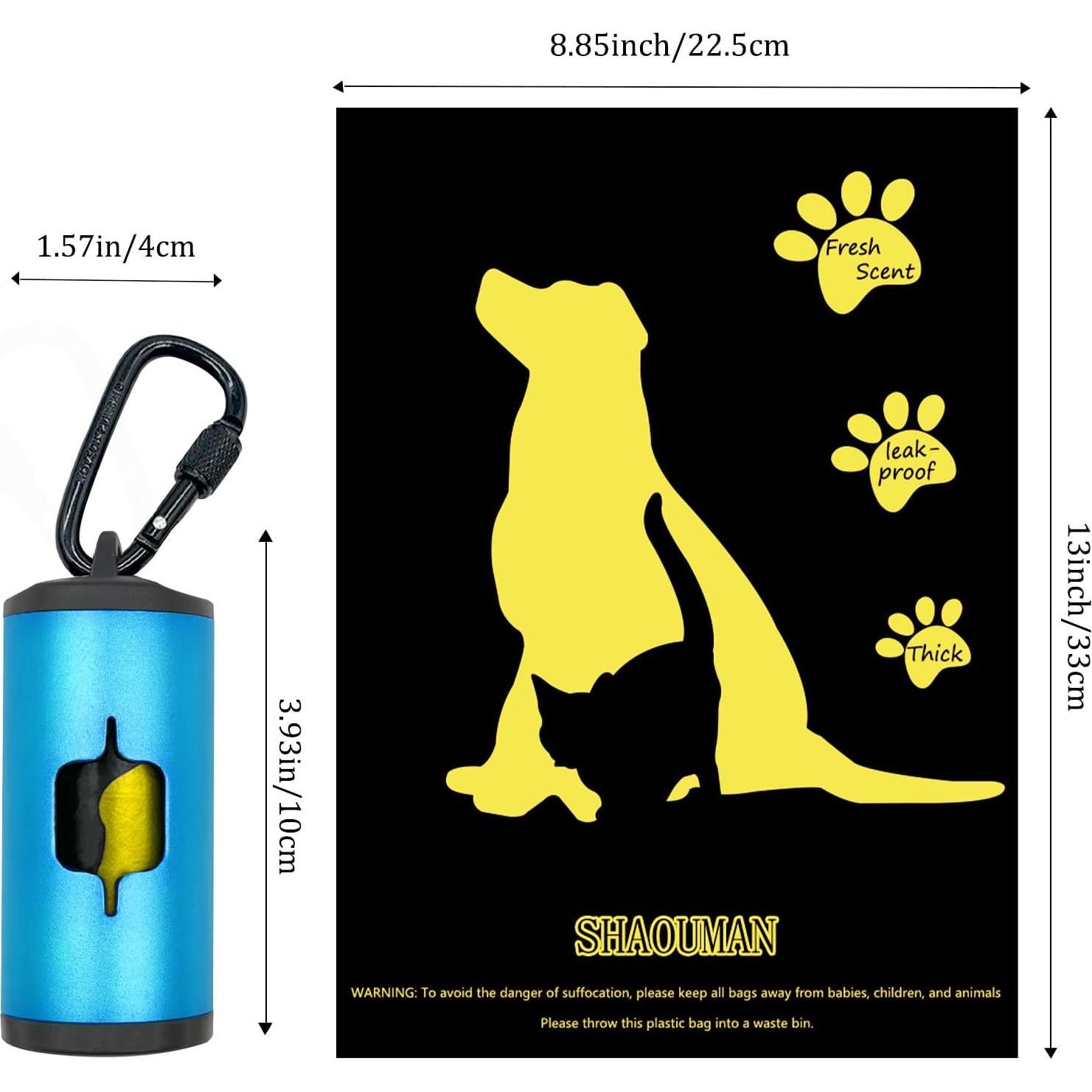 Soporte de bolsa de excremento para perros SHAOMAN azul 1 soporte 15 bolsas