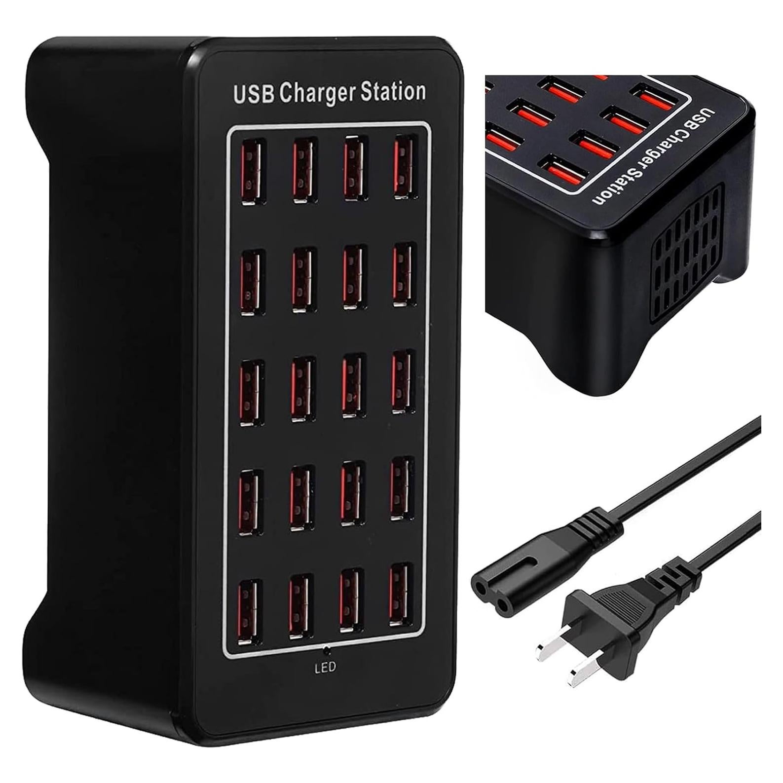 Estación de Carga USB 20 Puertos 100W Cargador Inteligente