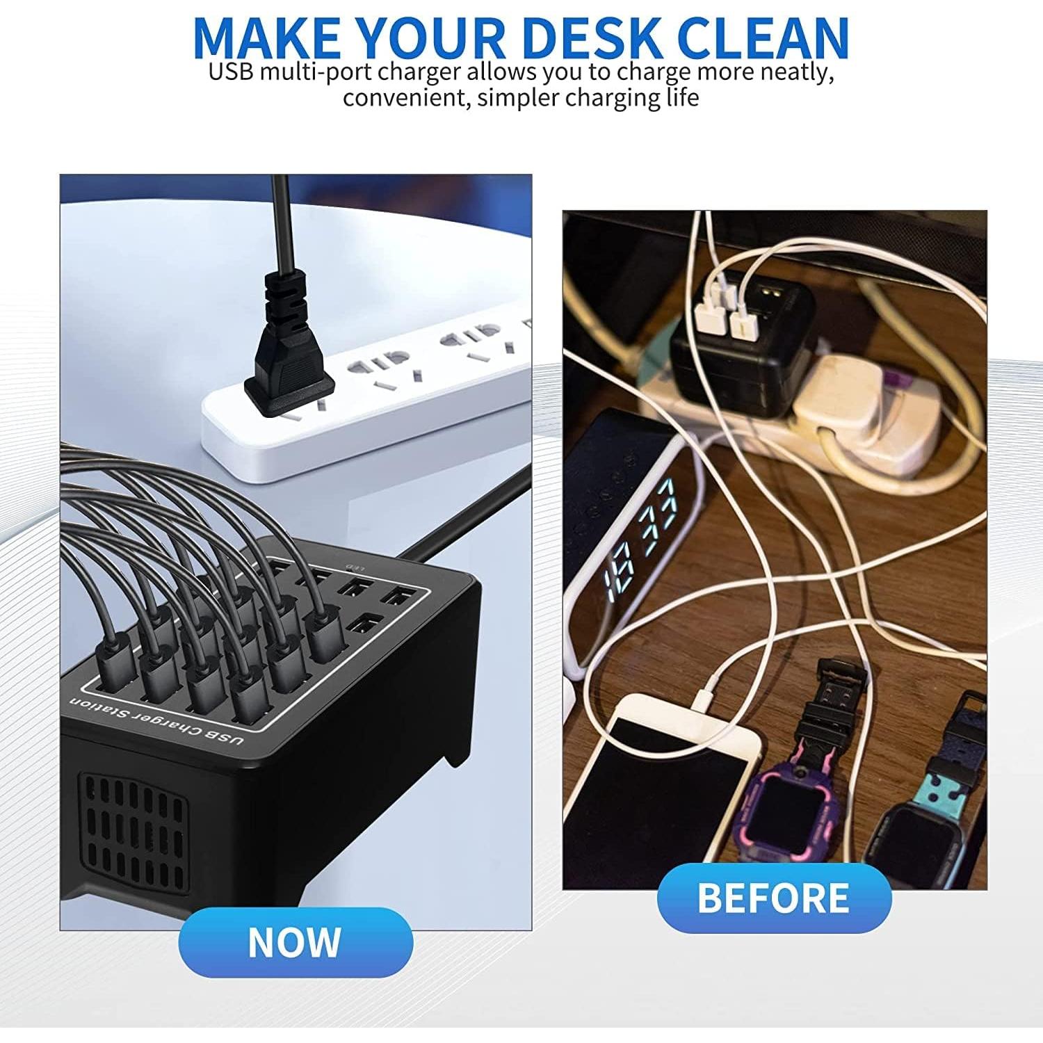 Estación de Carga USB 20 Puertos 100W Cargador Inteligente