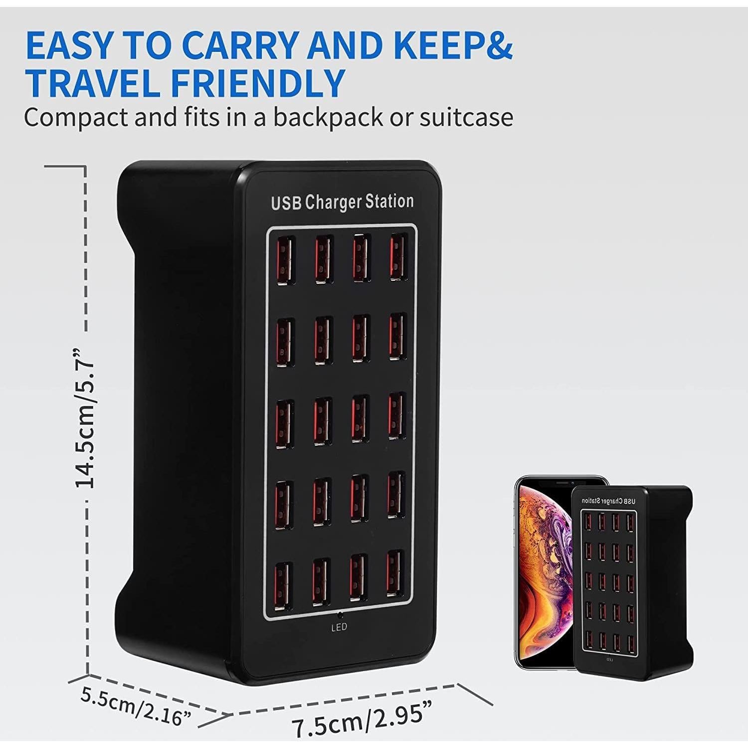 Estación de Carga USB 20 Puertos 100W Cargador Inteligente