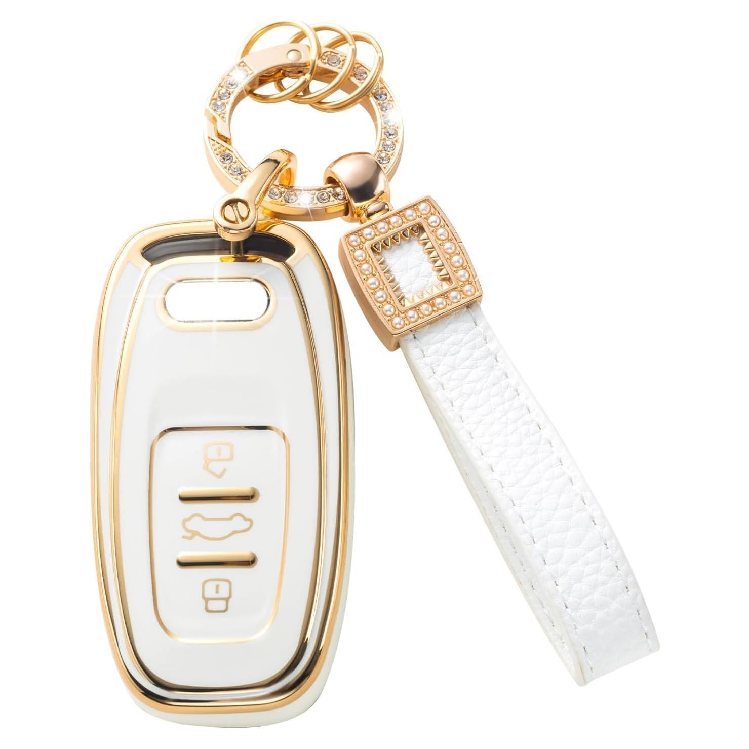 Funda de Llave Audi CACARLIKE con Cordón de Cuero - Protección Completa