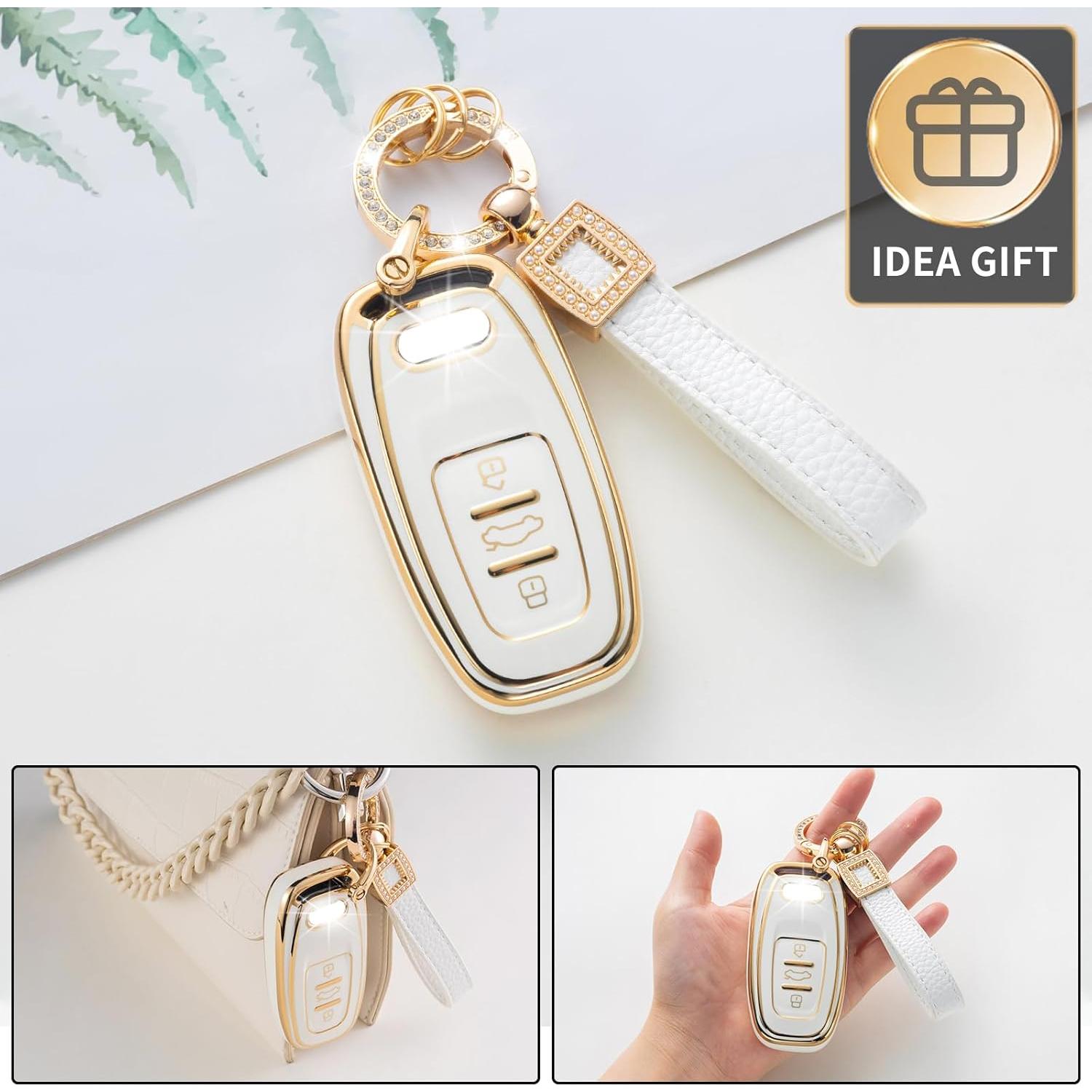 Funda de Llave Audi CACARLIKE con Cordón de Cuero - Protección Completa