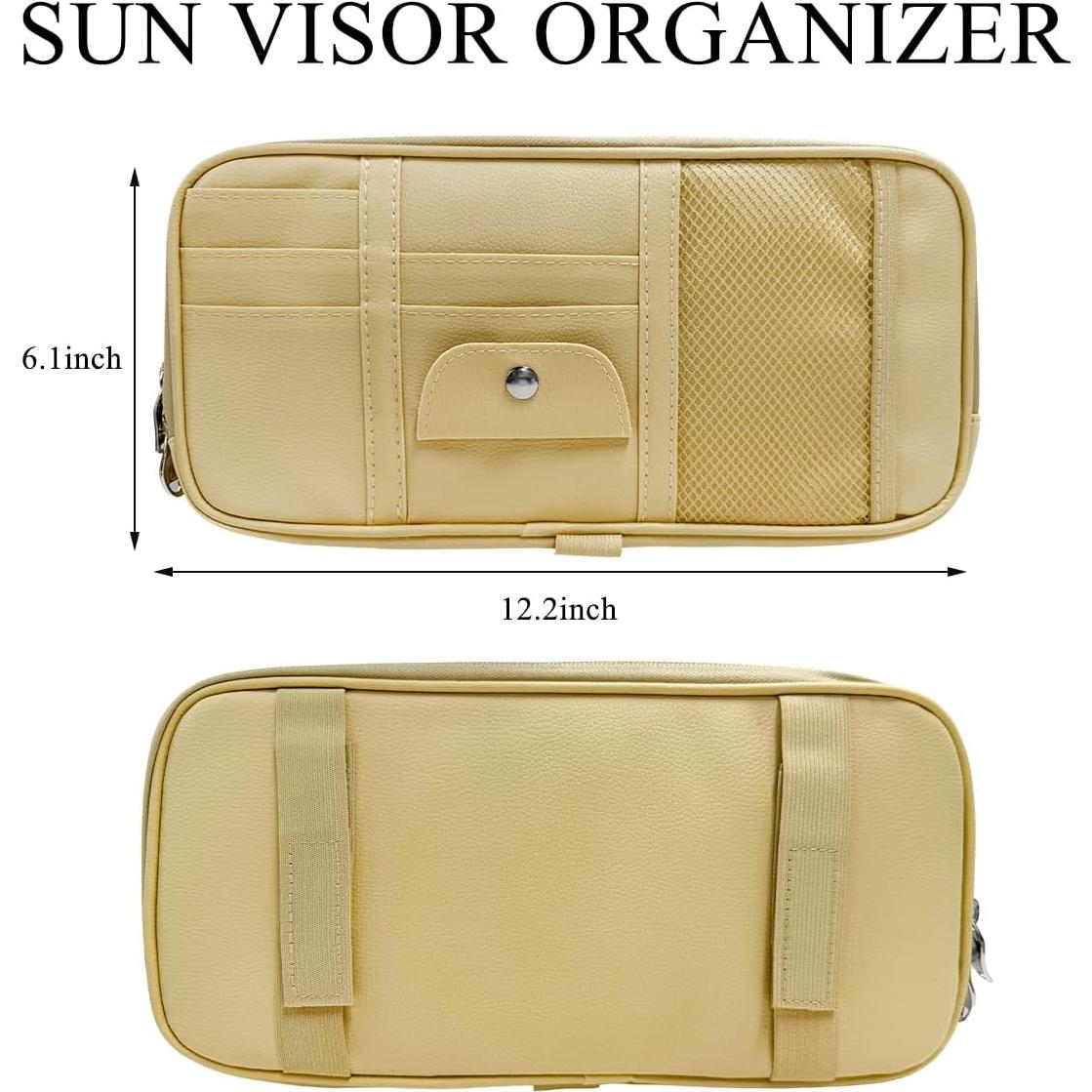 Organizador de Visera de Coche DXNQ Beige con Múltiples Bolsillos