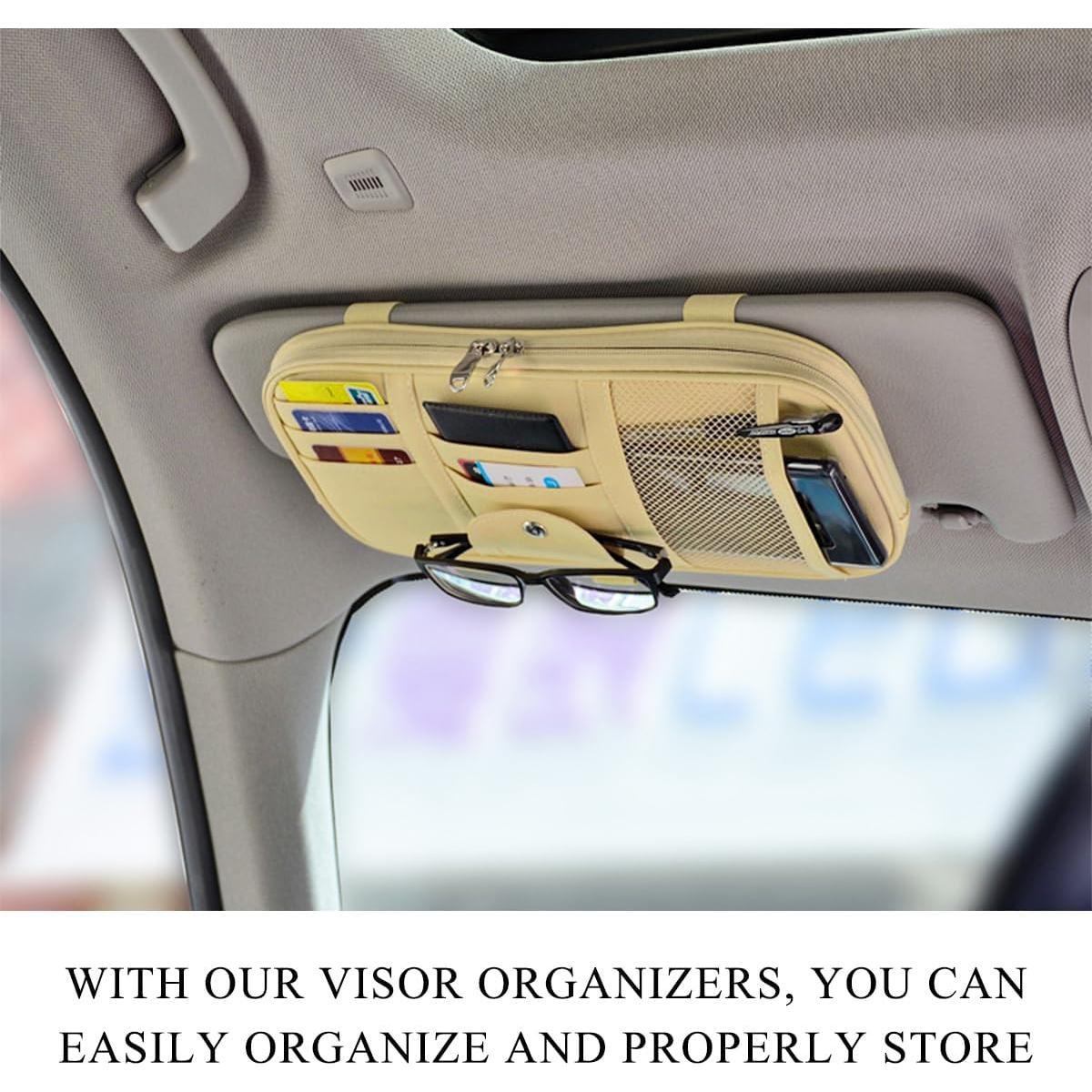 Organizador de Visera de Coche DXNQ Beige con Múltiples Bolsillos