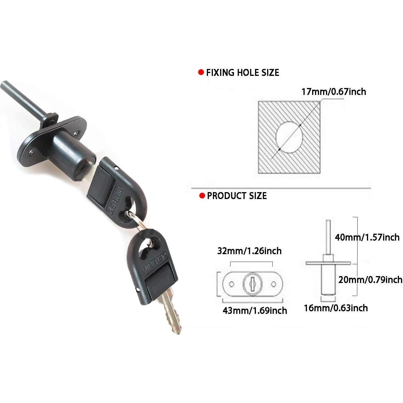 Cerraduras de Cajón HOWDIA con Llaves - 16mm, 2 Pcs, Zinc