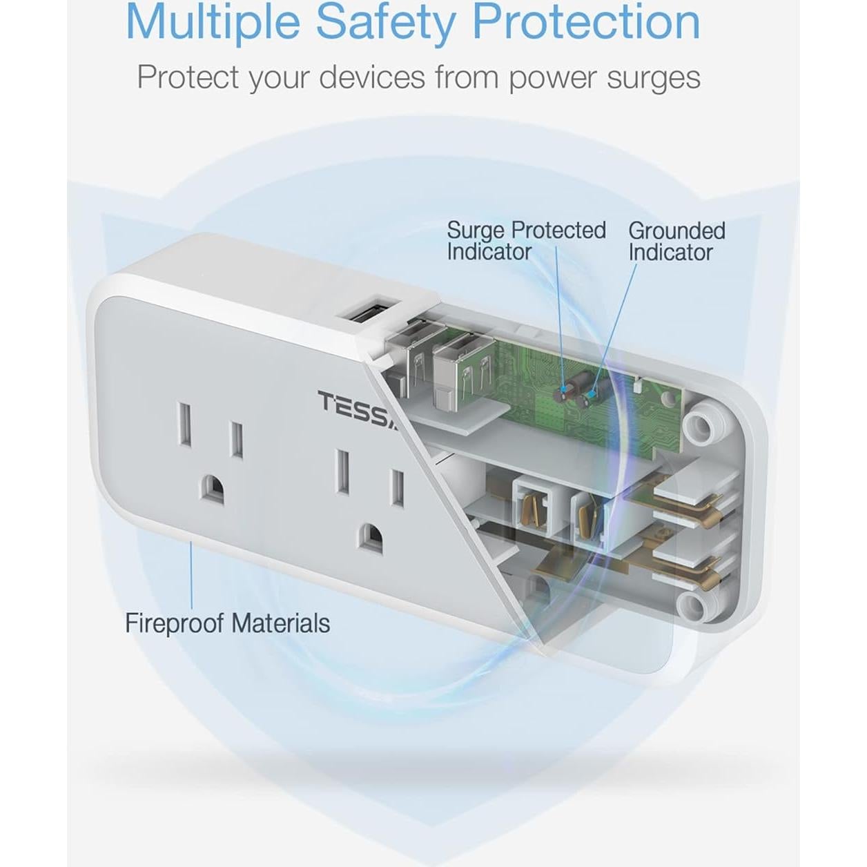 Extensor de Enchufe Múltiple TESSAN 5 Salidas 3 USB Cargador