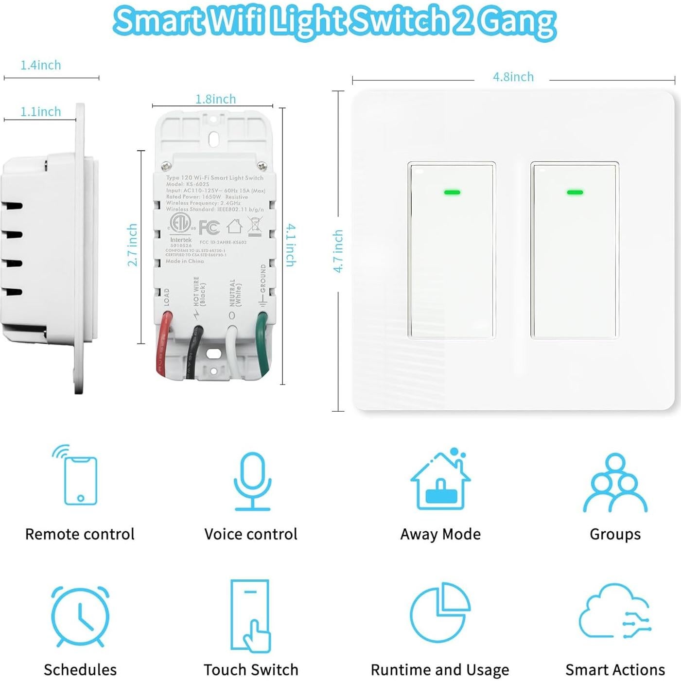 Interruptor de Luz Inteligente WiFi 2 Gang Milfra - Control Remoto