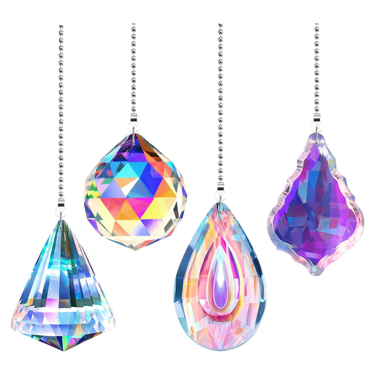 4 Piezas Cadena de Tirar Ventilador Techo Cristal Arcoíris 50cm