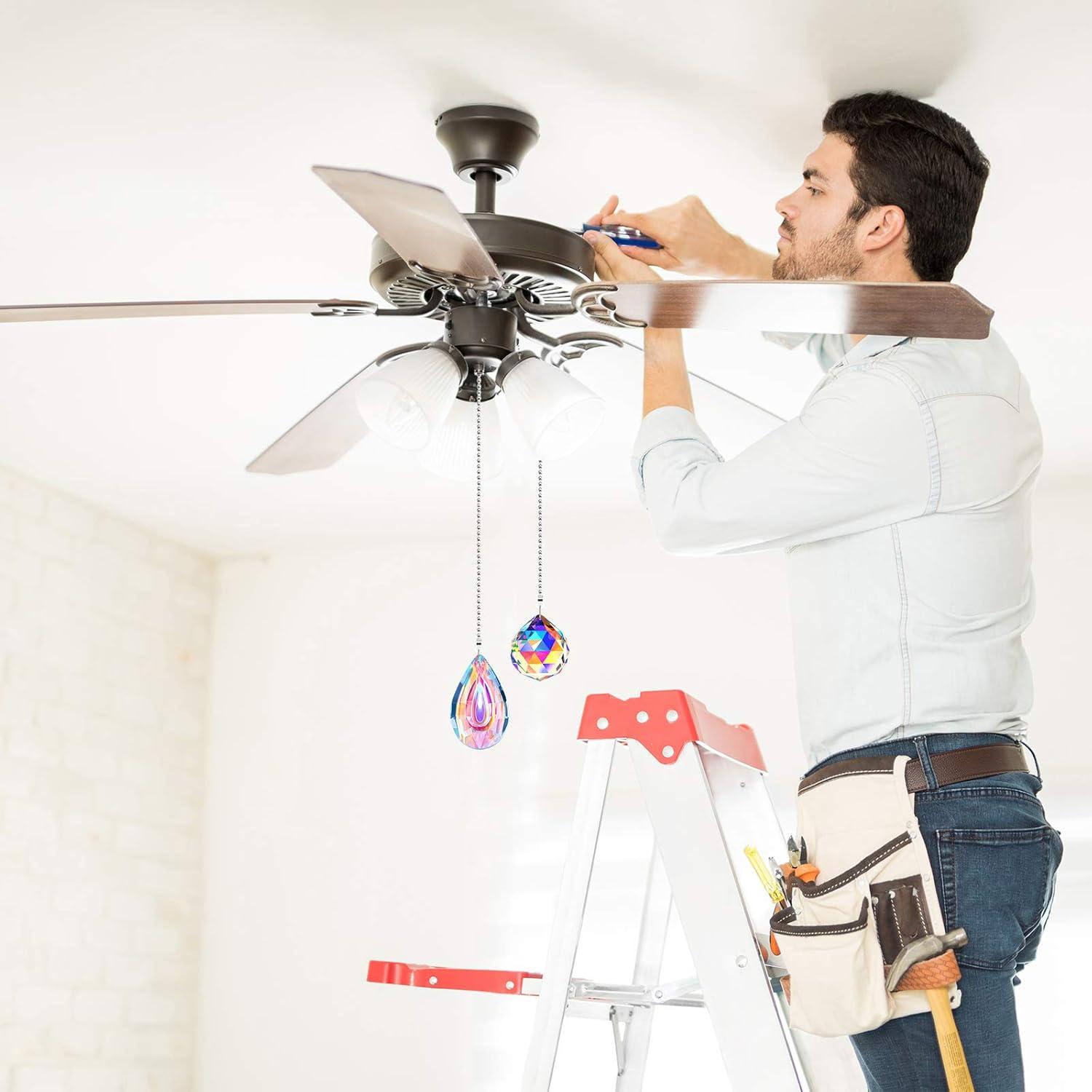 4 Piezas Cadena de Tirar Ventilador Techo Cristal Arcoíris 50cm