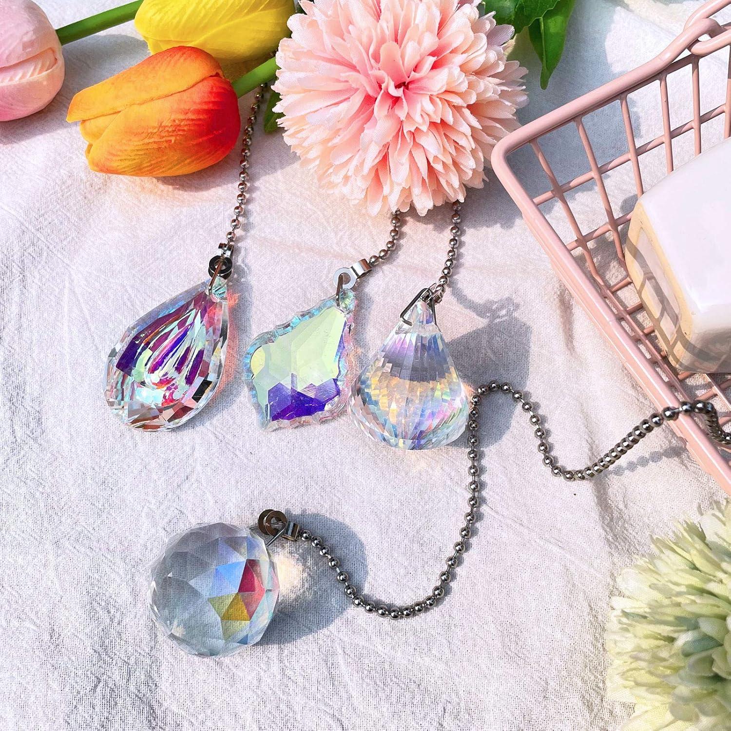 4 Piezas Cadena de Tirar Ventilador Techo Cristal Arcoíris 50cm