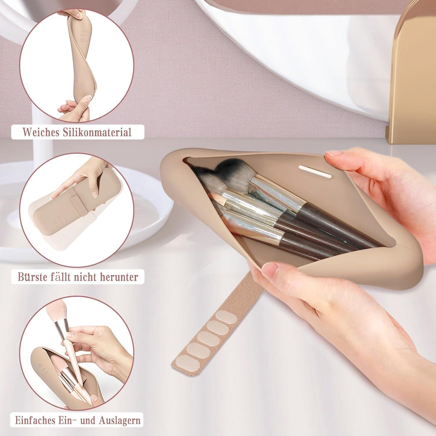 Soporte para Brochas de Maquillaje Caqui - Organizador de Silicona