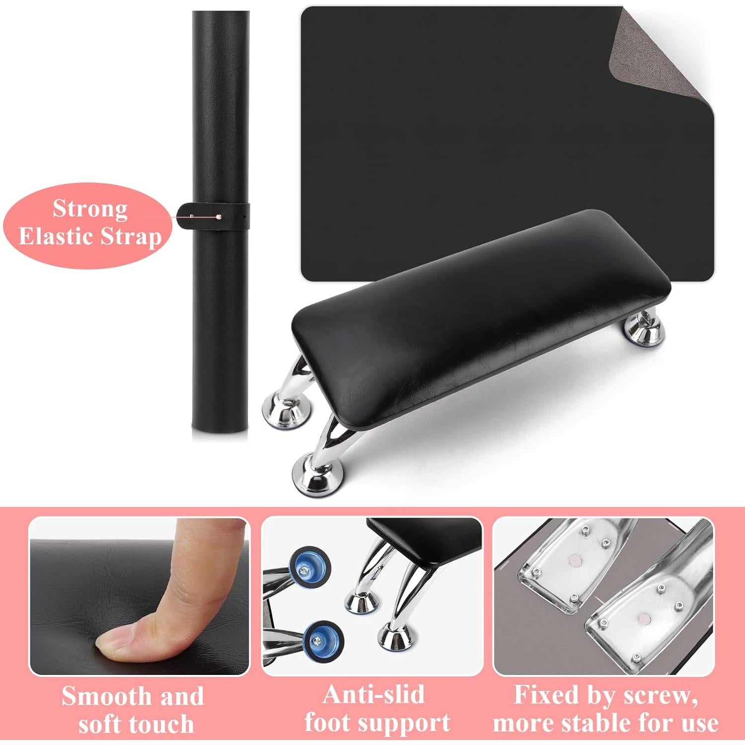 Reposabrazos para Uñas Lionvison Negro con Alfombrilla 60x40cm