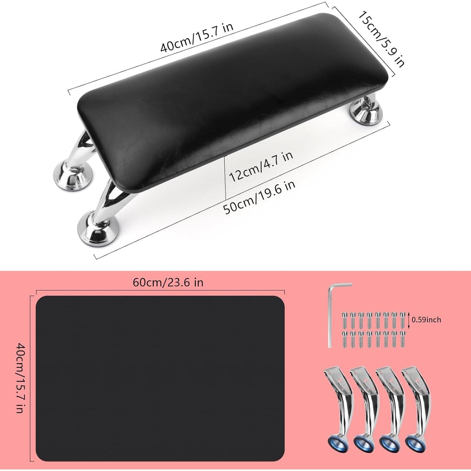 Reposabrazos para Uñas Lionvison Negro con Alfombrilla 60x40cm