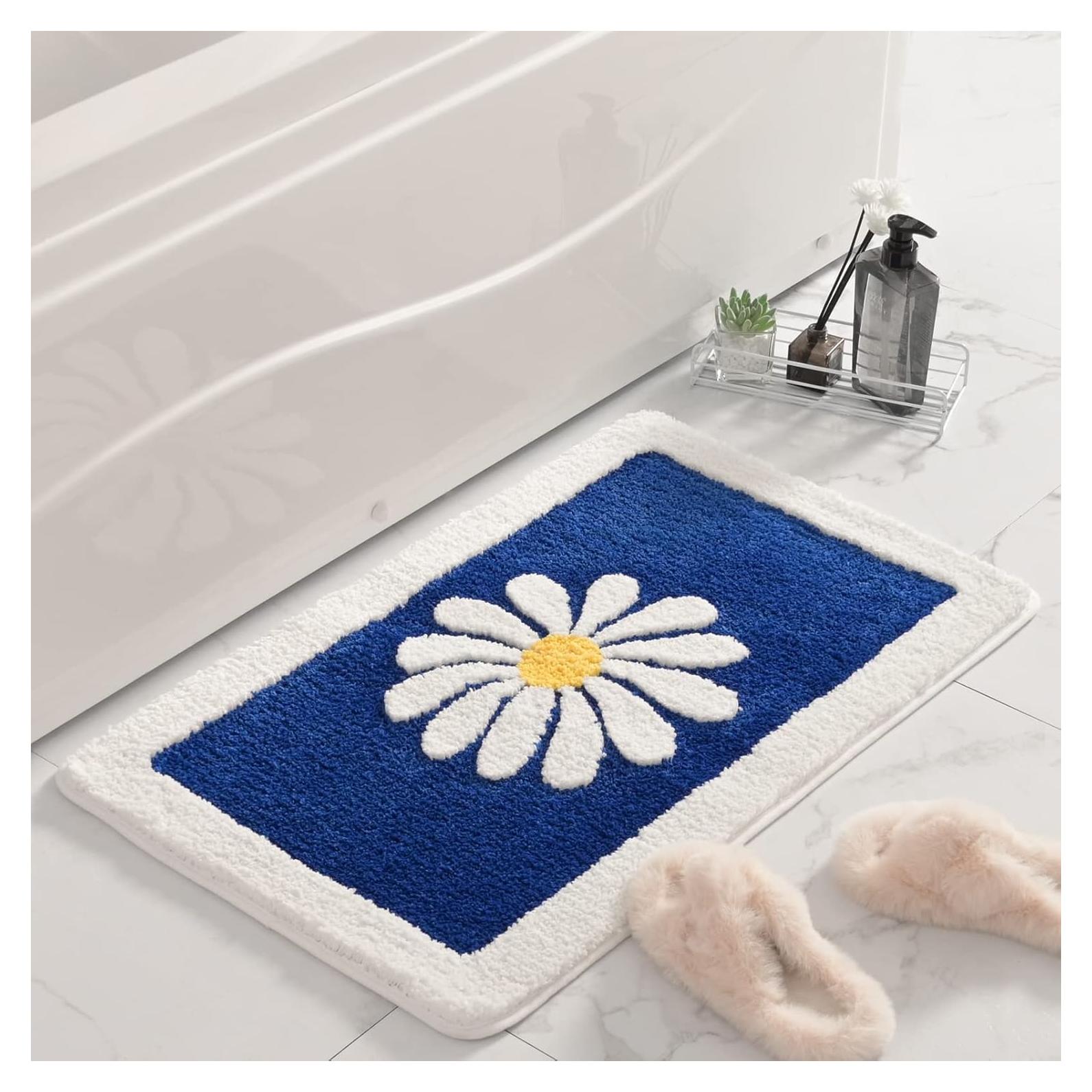 Alfombra de Baño Antideslizante Dorruger 50x81 cm Floral Azul