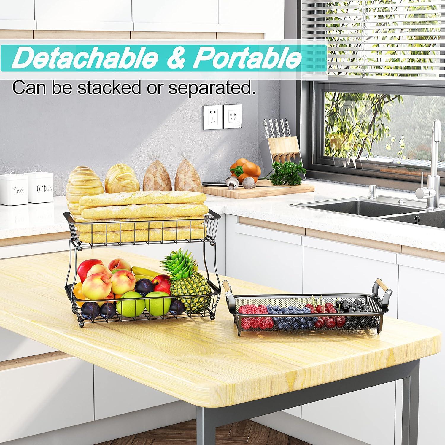 Cesta de Frutas 3 Niveles Miyawell con Soportes para Plátanos