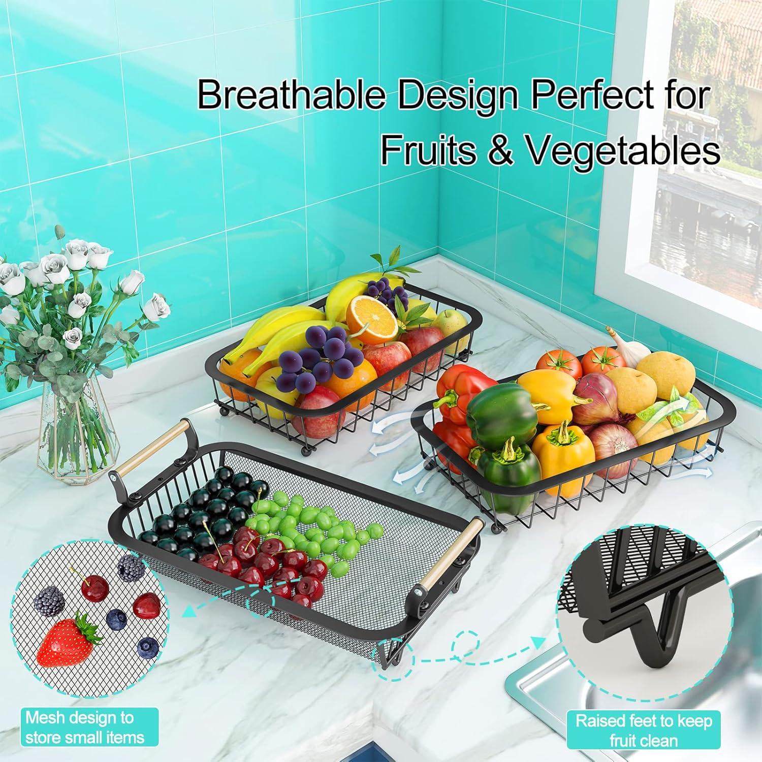 Cesta de Frutas 3 Niveles Miyawell con Soportes para Plátanos