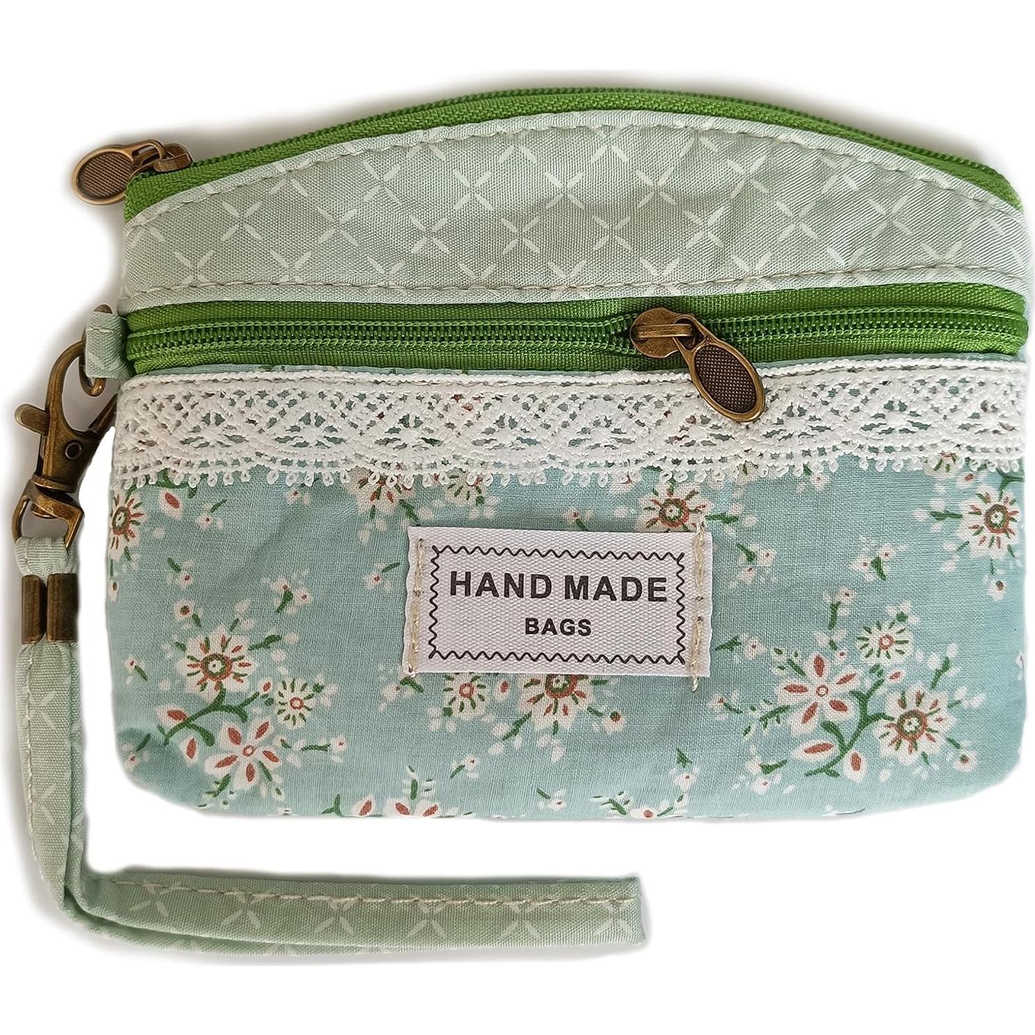 Monedero de Algodón para Mujeres YHmyok Verde Azul 11x14 cm