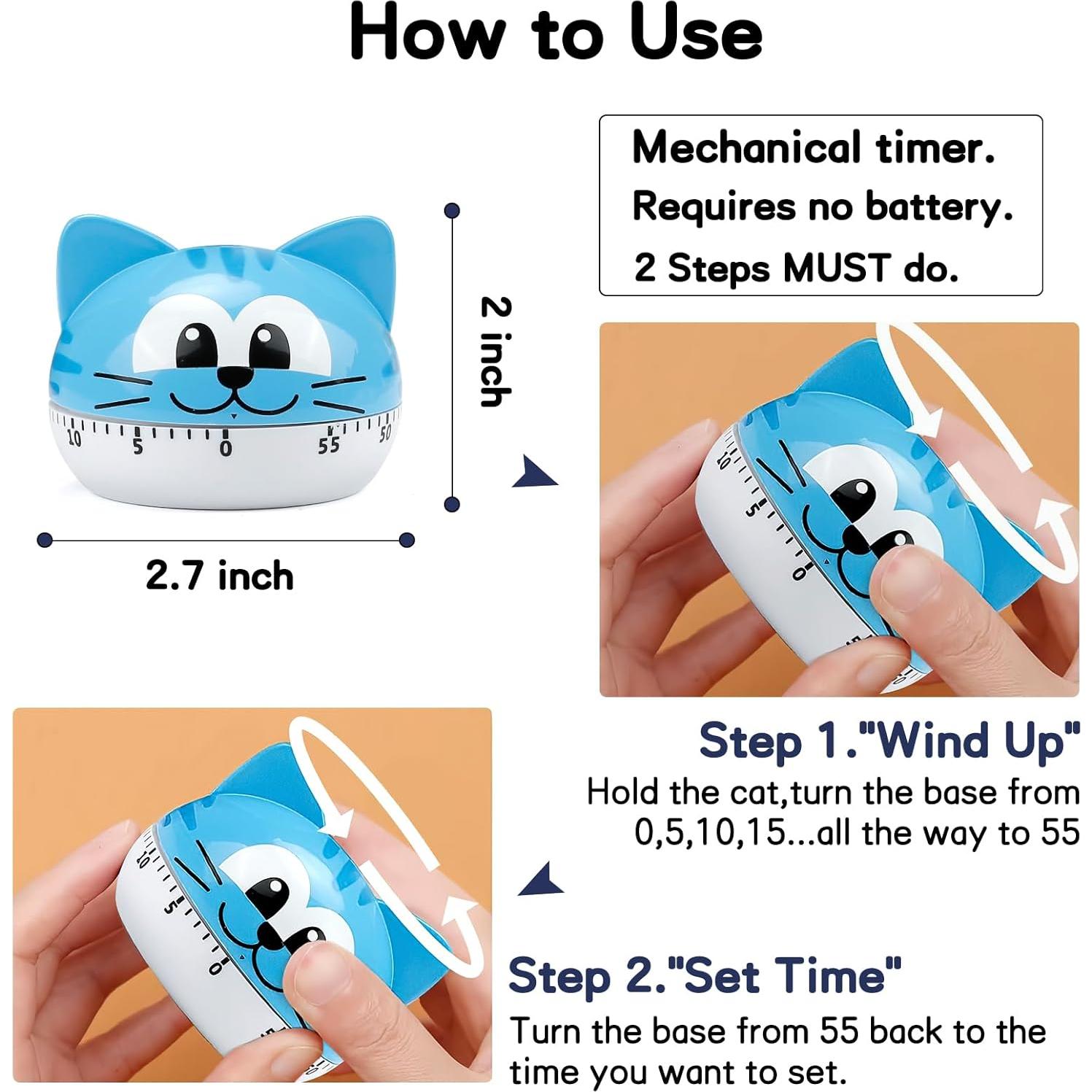 Temporizador de Cocina Mecánico AUDRWALL Gato Azul 90g